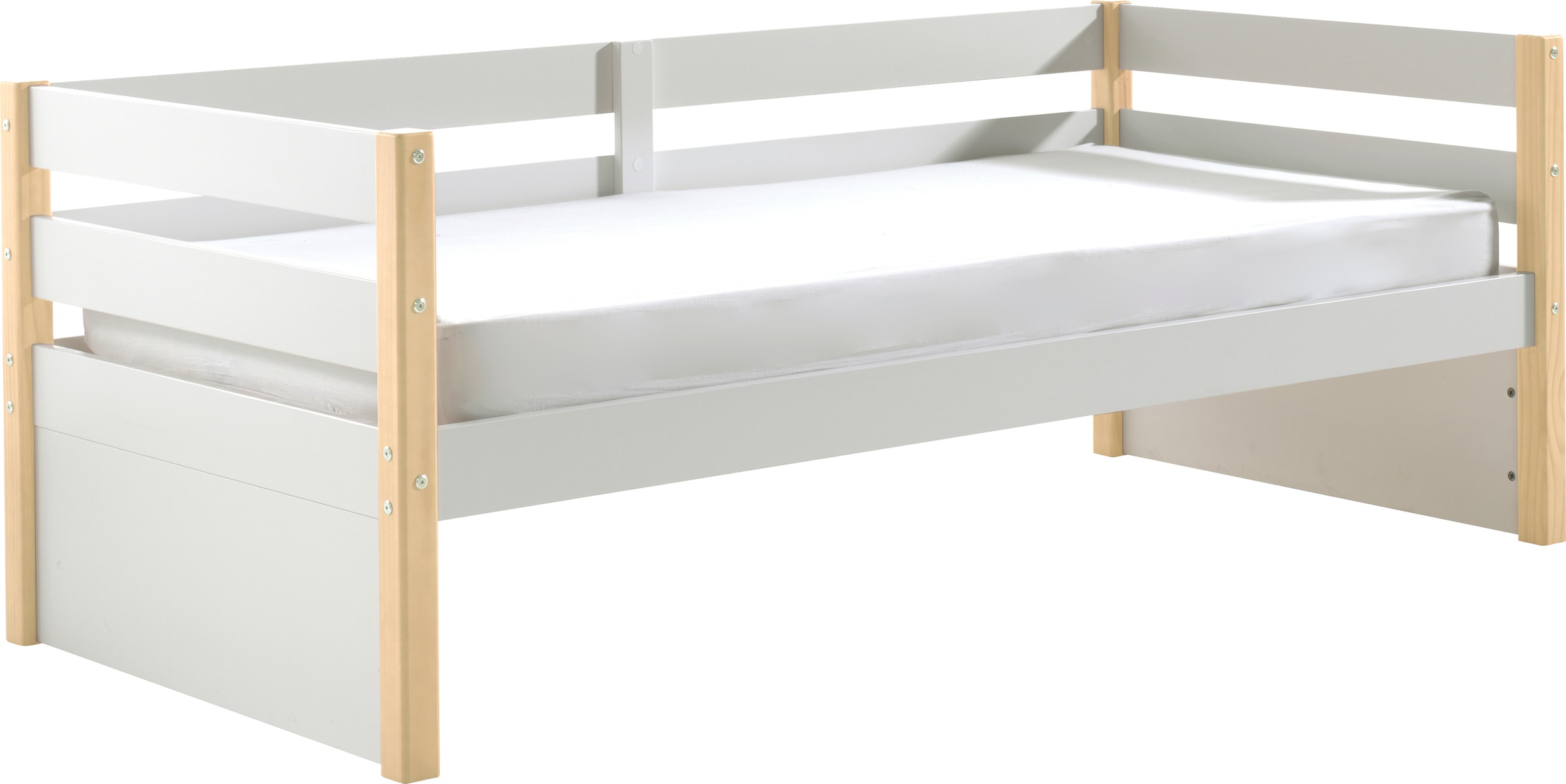 Vipack Einzelbett, (Made in Europe), Kojenbett mit seitlichem Umbau und Bettpfosten, Liegefläche 90 x 200cm