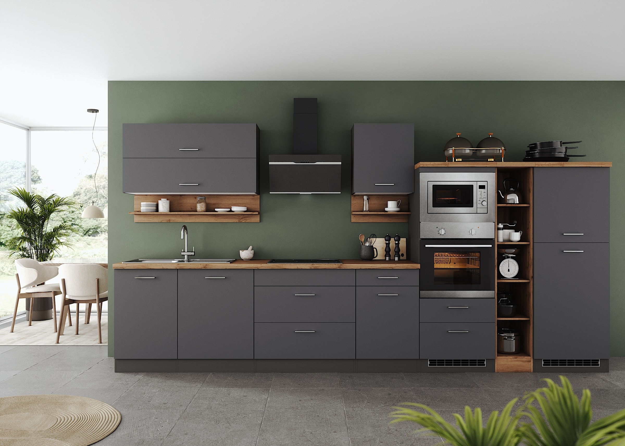 KOCHSTATION Küchenzeile »KS-Milan« 390 cm breit, viel Stauraum, wahlweise mit E-Geräten