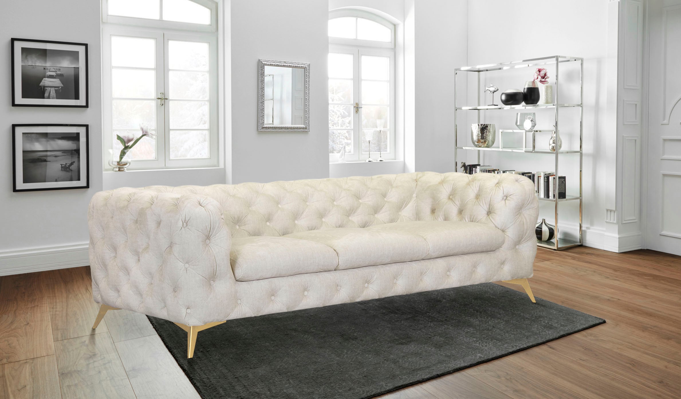 Leonique Chesterfield-Sofa »Glynis«, aufwändige Knopfheftung, moderne Chesterfield Optik, Fußfarbe wählbar