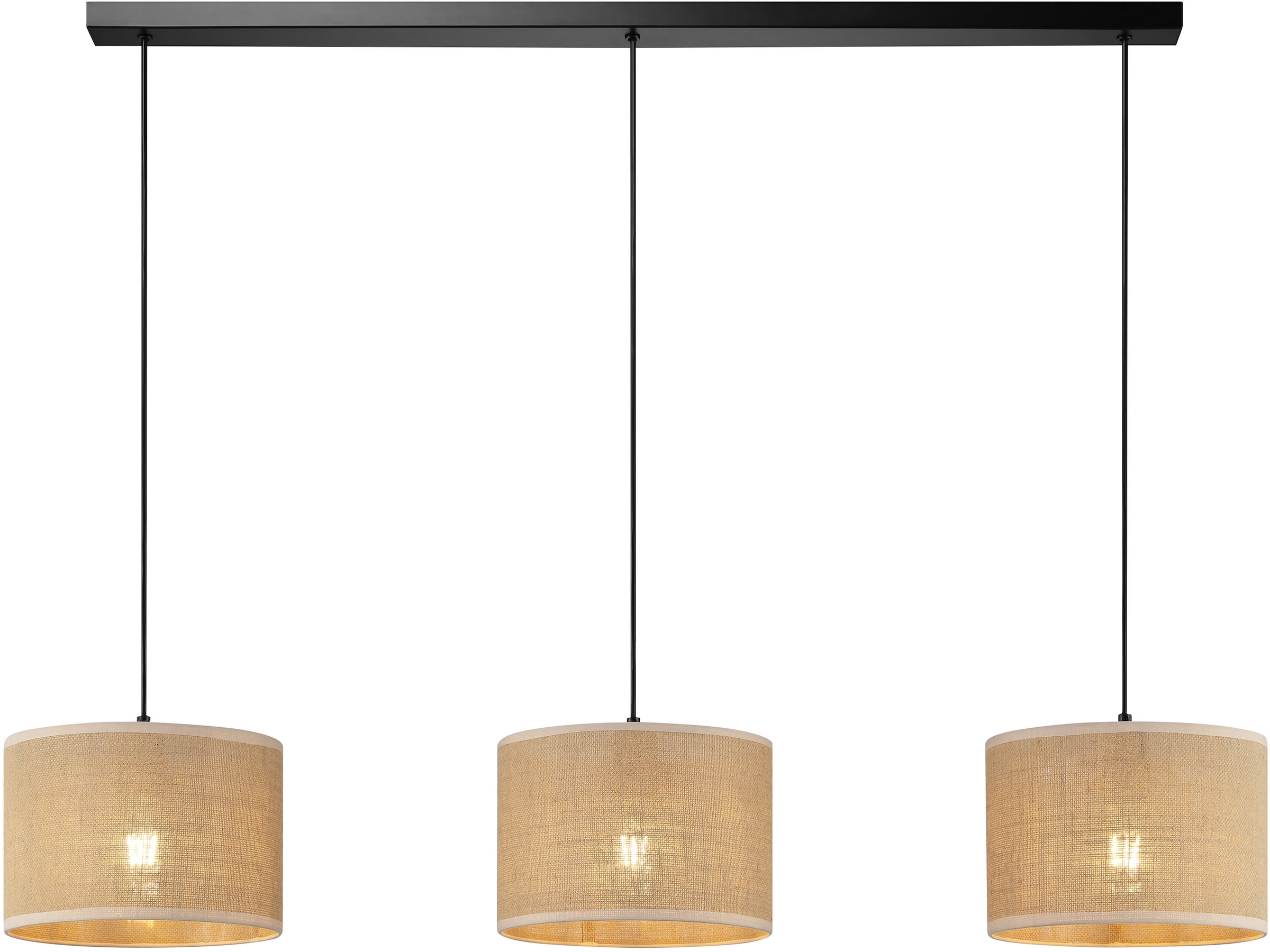 my home Pendelleuchte »Mindelstetten«, 3 flammig, Leuchtmittel E27 | ohne Leuchtmittel, mit Leinenstoffschirm, Höhe 110 cm, Breite 100 cm