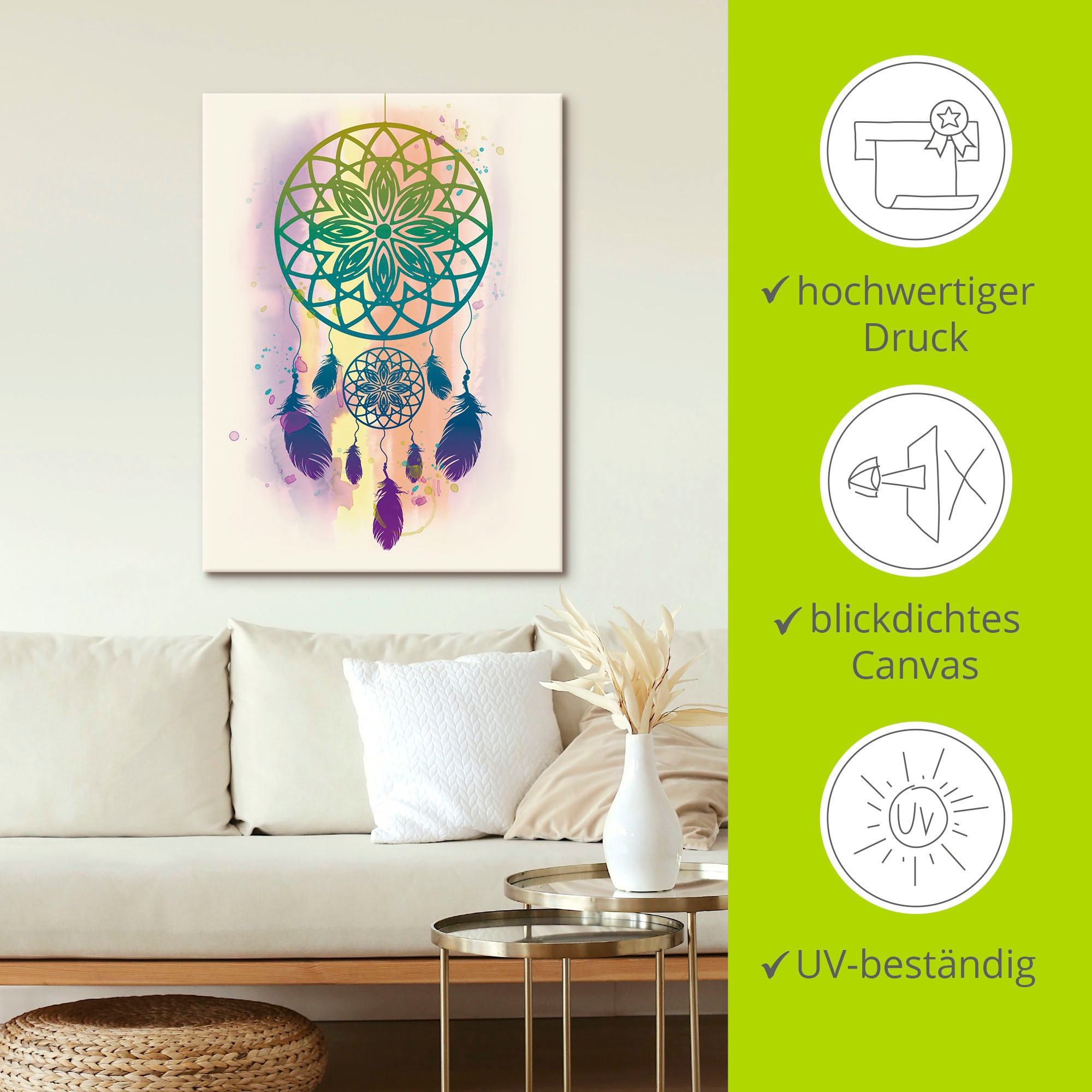 Artland Wandbild »Traumfänger Wasserfarbe«, Muster, (1 St.), als Leinwandbild, Poster, Wandaufkleber in verschied. Größen