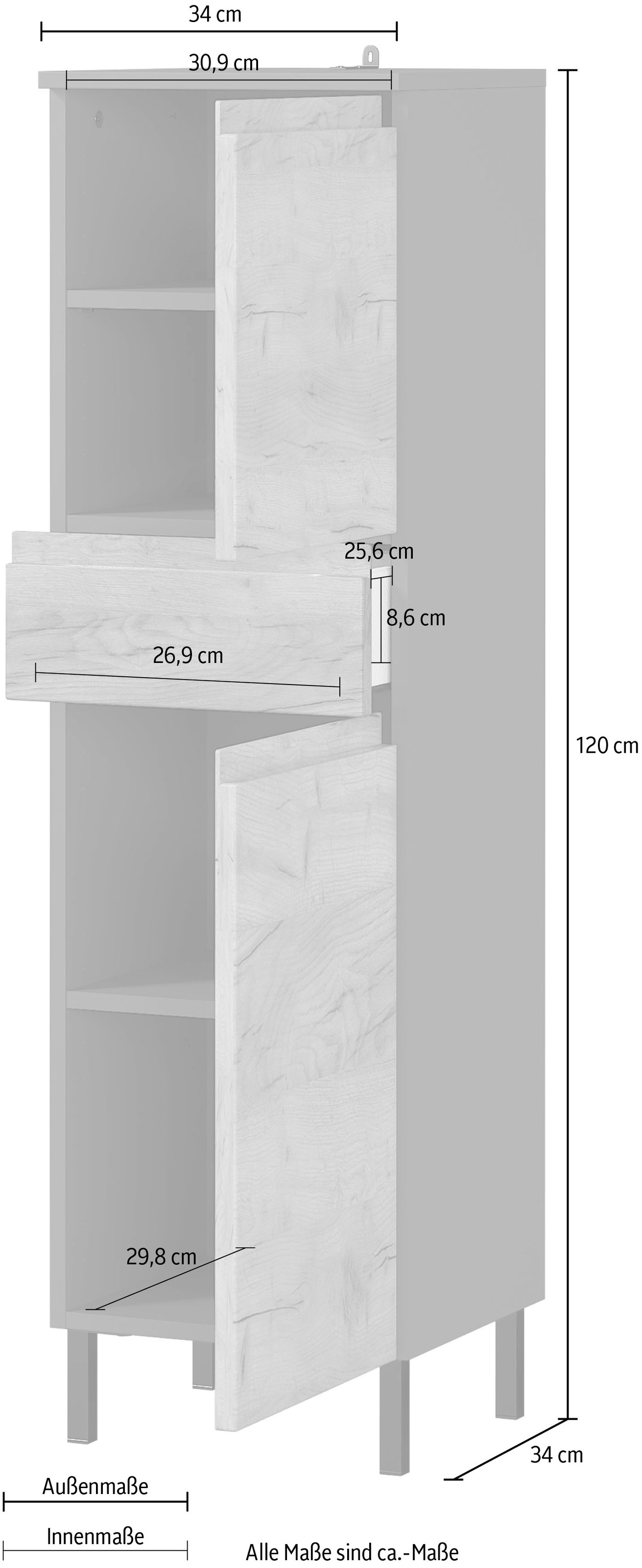 GERMANIA Midischrank 34 Schubkasten, OTTO Türen, 1 2 cm, bei online Breite Türdämpfer Badezimmerschrank, »Scantic«