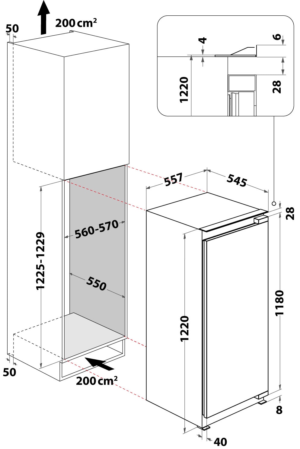 BAUKNECHT Einbaukühlschrank »KSI 12GF2«, KSI 12GF2, 122 cm hoch, 56 cm breit  jetzt bei OTTO