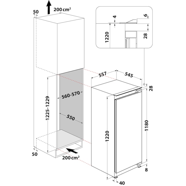 BAUKNECHT Einbaukühlschrank »KSI 12GF2«, KSI 12GF2, 122 cm hoch, 56 cm breit  jetzt bei OTTO