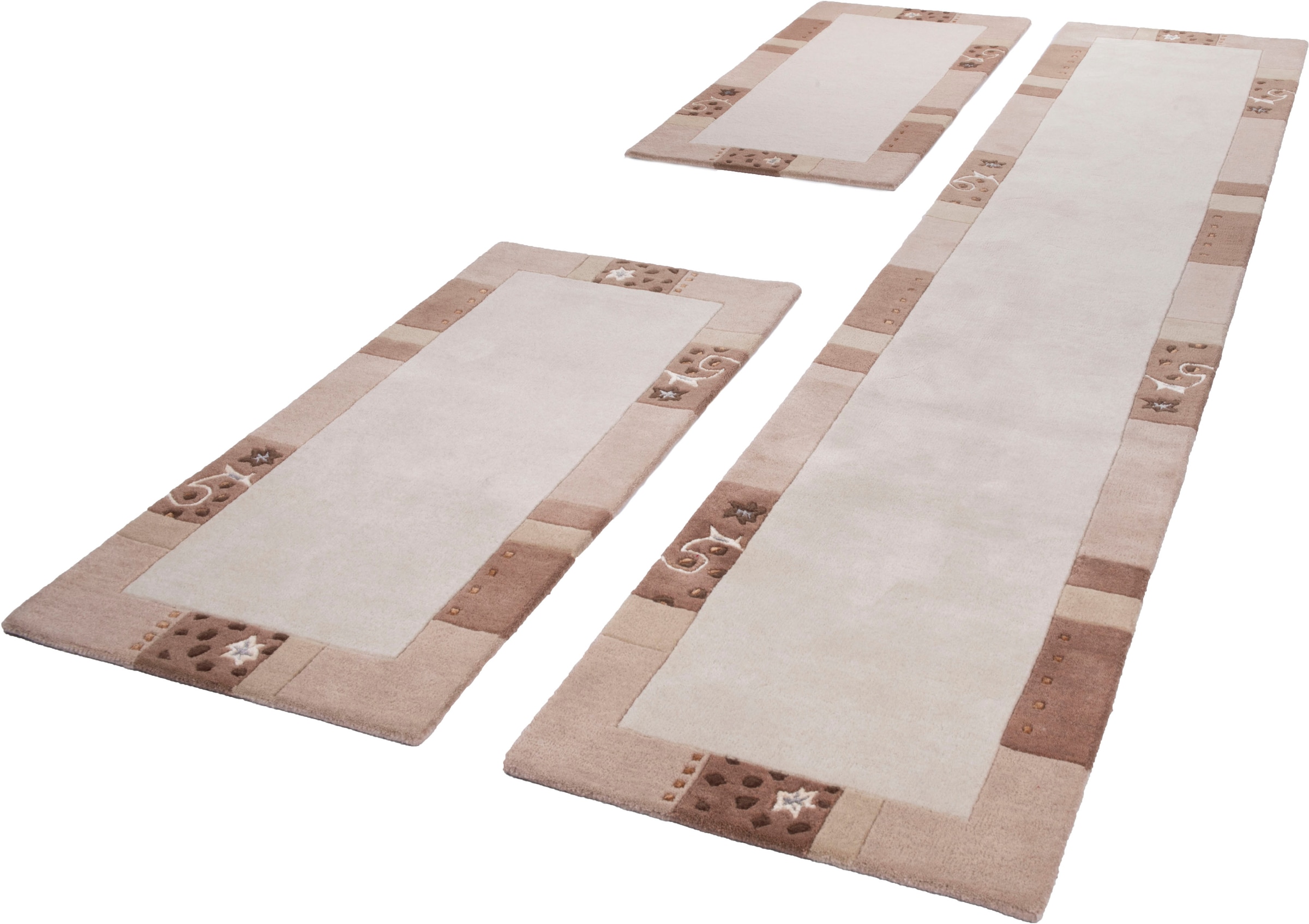 THEKO Bettumrandung »Royal Ganges« Höhe 13 mm 3 Stk. tlg. Bettvorleger, 3-teiliges Läufer-Set fürs Schlafzimmer, 100% Wolle