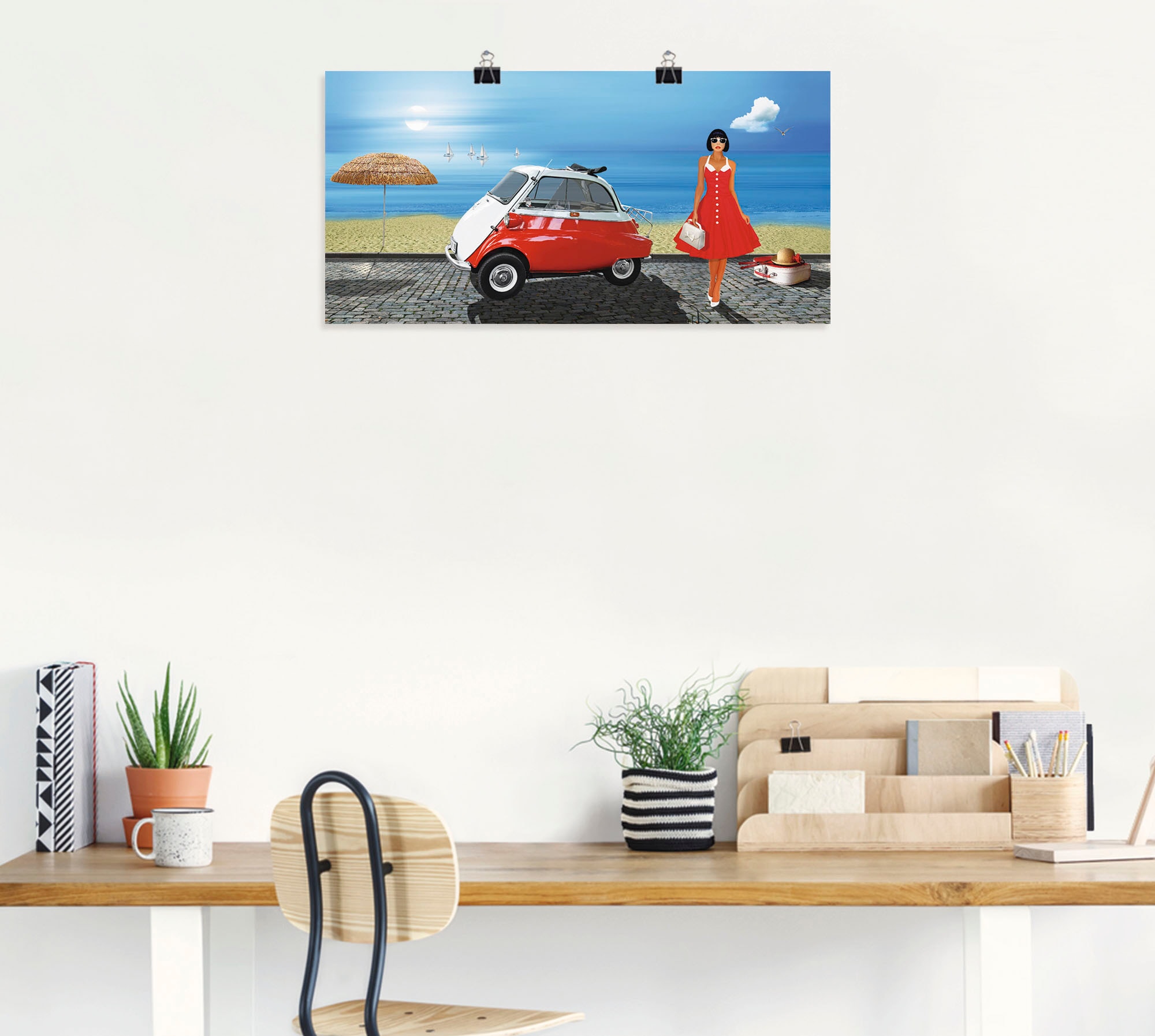 Artland Poster »Urlaub in den 60er Jahren«, Frau, (1 St.), als Leinwandbild, Wandaufkleber oder Poster in versch. Größen