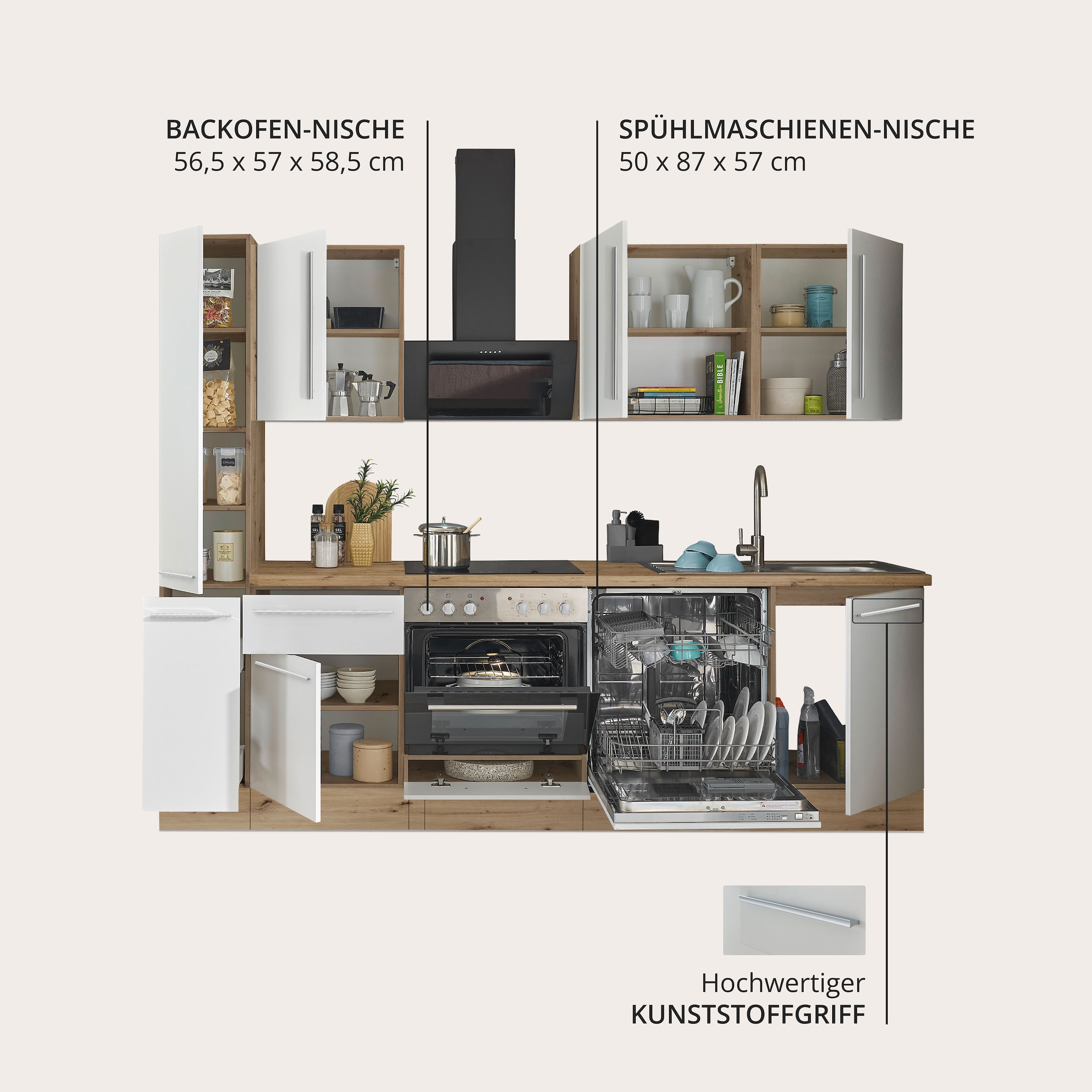 KOCHSTATION Küchenzeile »Florida« Breite 250 cm, wahlweise mit E-Geräten,Softclose für Türen/Schubkästen