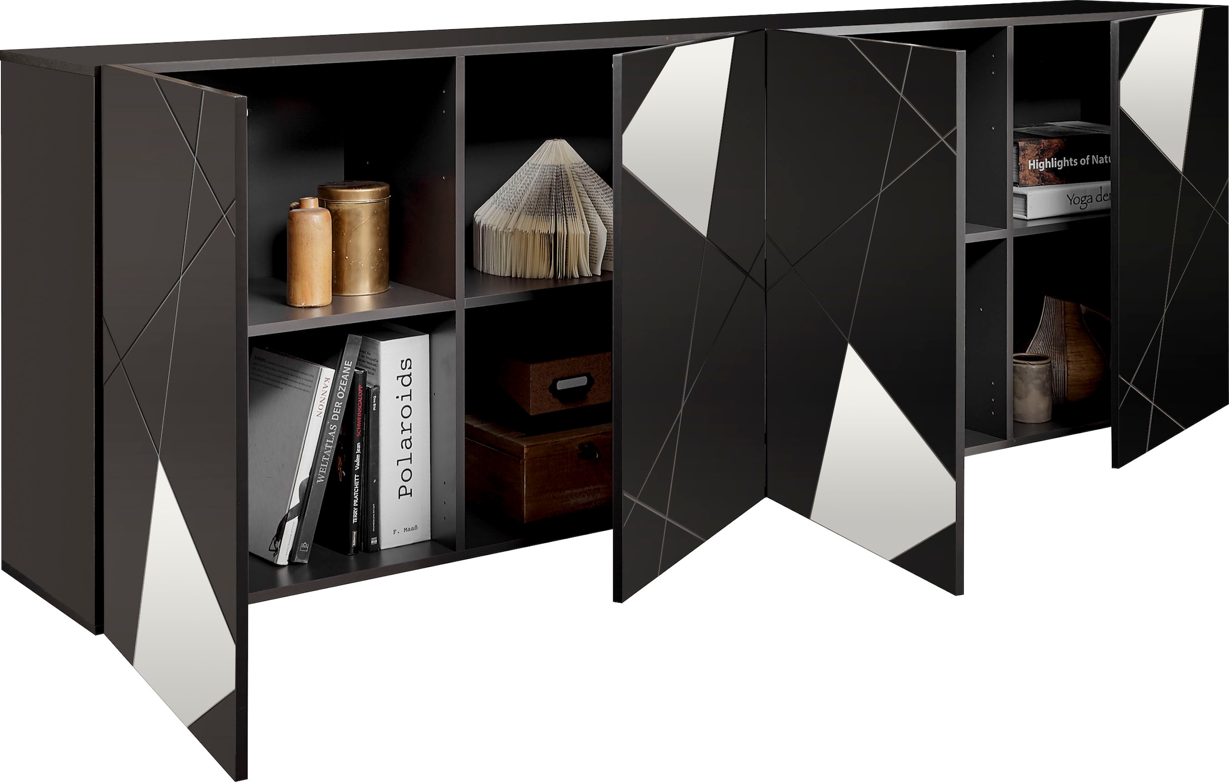 INOSIGN Sideboard »Vittoria, Breite 241 cm, 4 Türen«, Fronten mit Siebdruck und Spiegelfront
