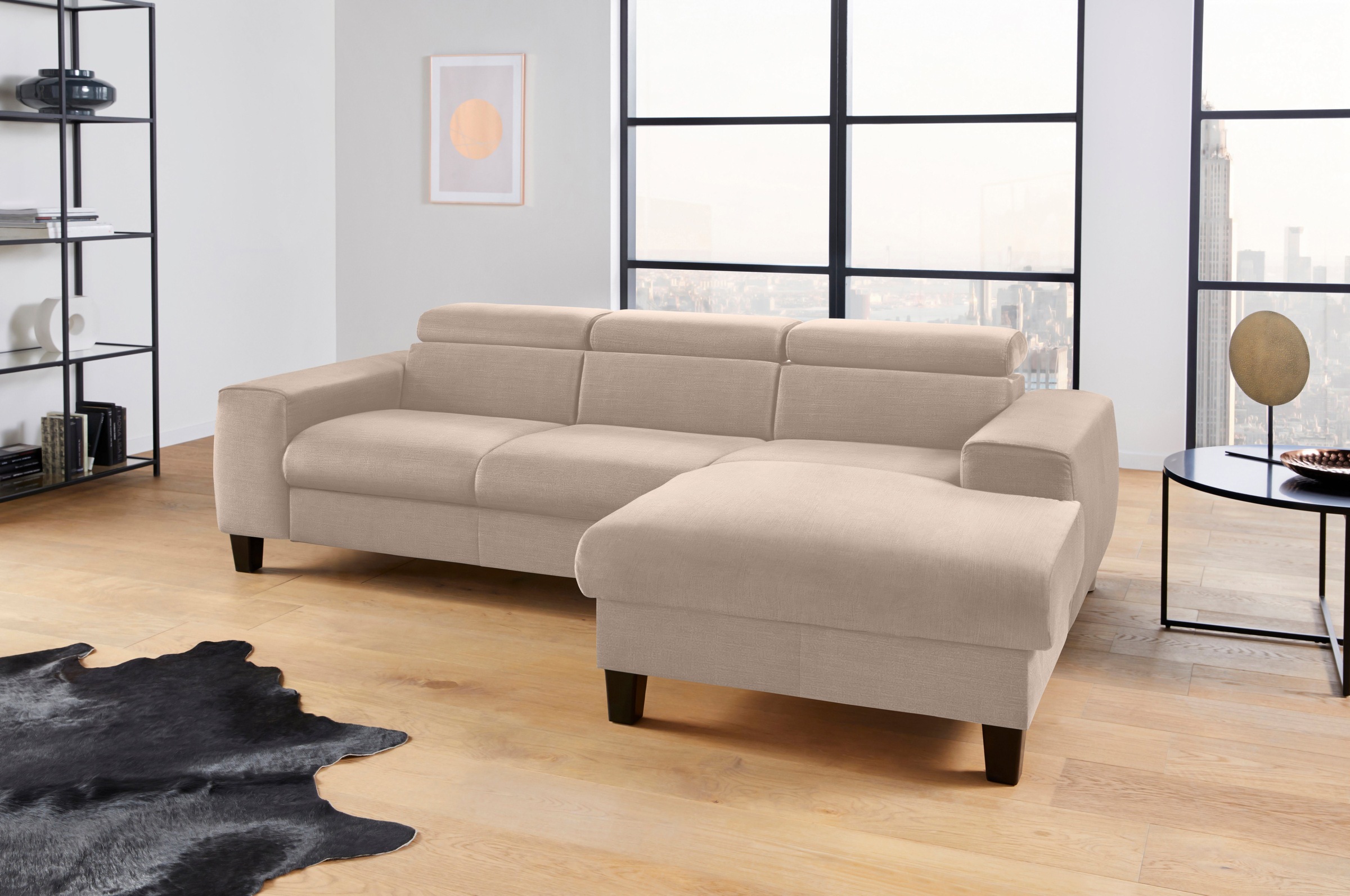 COTTA Polstergarnitur »Morven L-Form«, (Set), Set bestehend aus: Ecksofa mit Kopfteilverstellung & Hocker