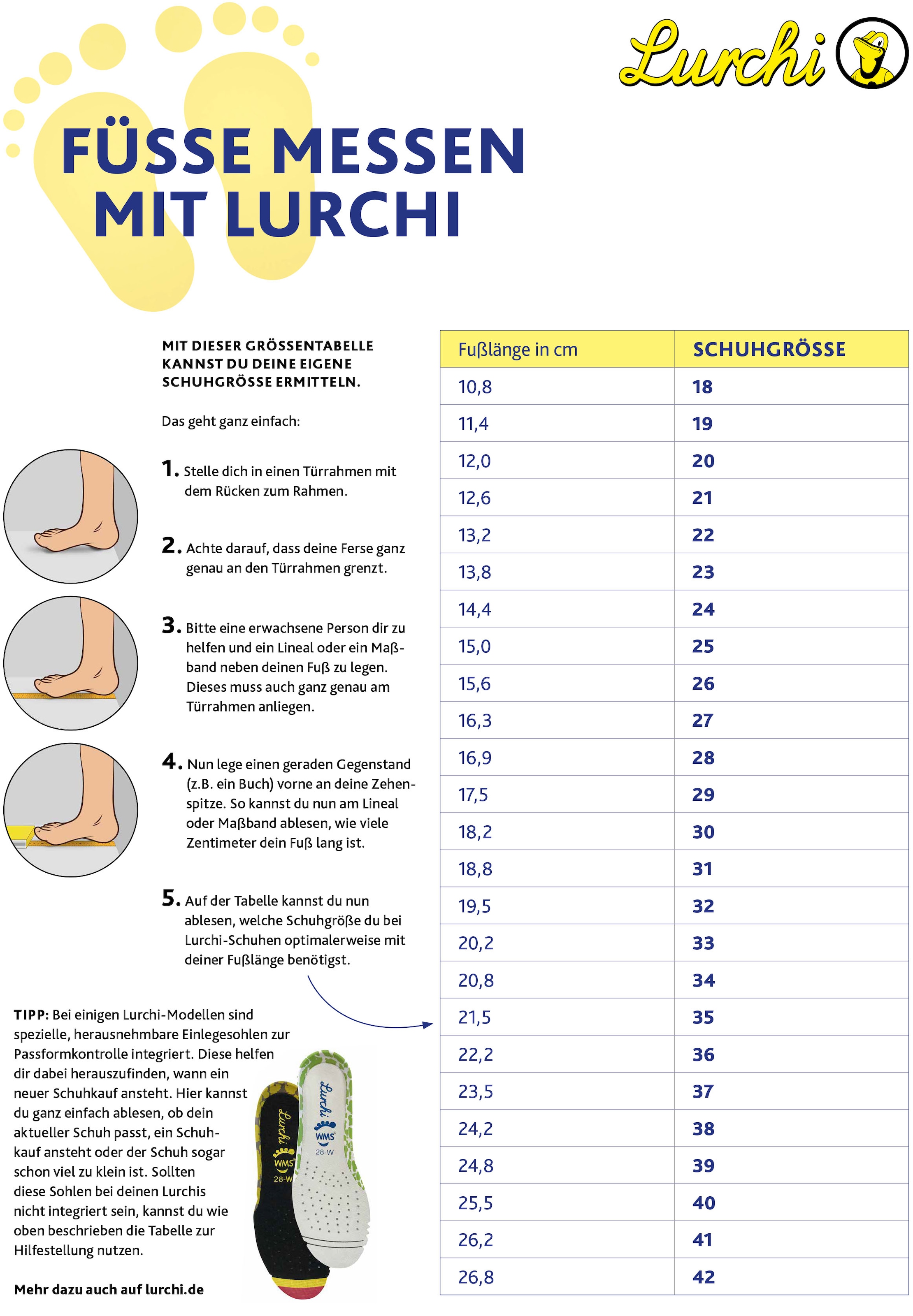Lurchi Sneaker »Dino TEX«, Klettboots mit TEX-Ausstattung, Größenschablone zum Download