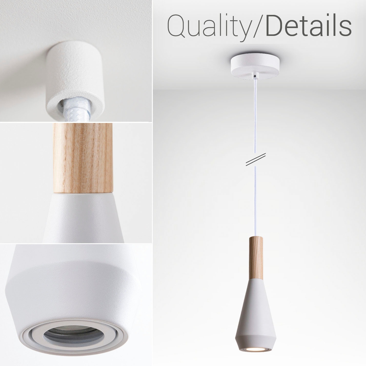 Paco Home Pendelleuchte »MORA«, Leuchtmittel GU10 | ohne Leuchtmittel, Wohnzimmer Esszimmer Klein Modern Holz Metall GU10 Trichterform
