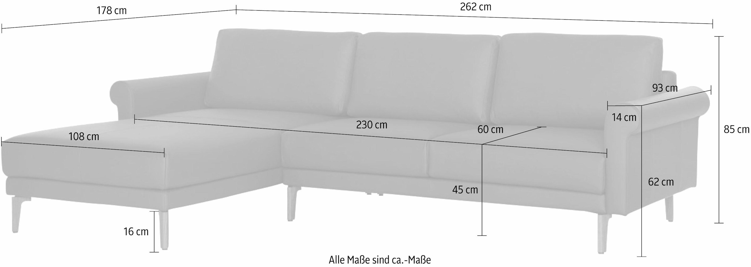 Breite Landhaus, online 262 Ecksofa »hs.450«, Armlehne Nussbaum Schnecke hülsta kaufen modern cm, Fuß sofa