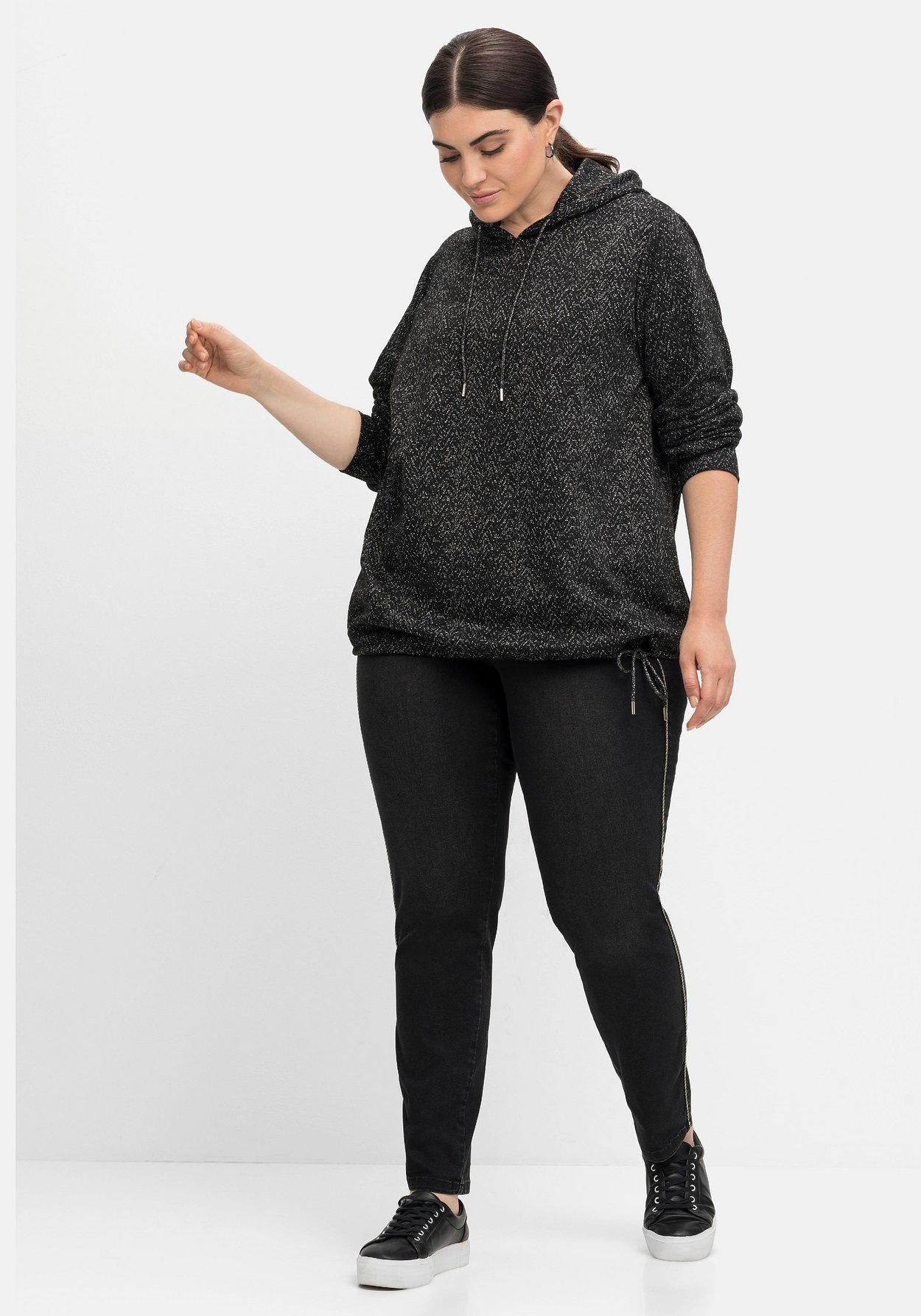 Sheego Kapuzensweatshirt »Sweatshirt in Salz-und-Pfeffer-Optik«, in Salz-und-Pfeffer-Optik