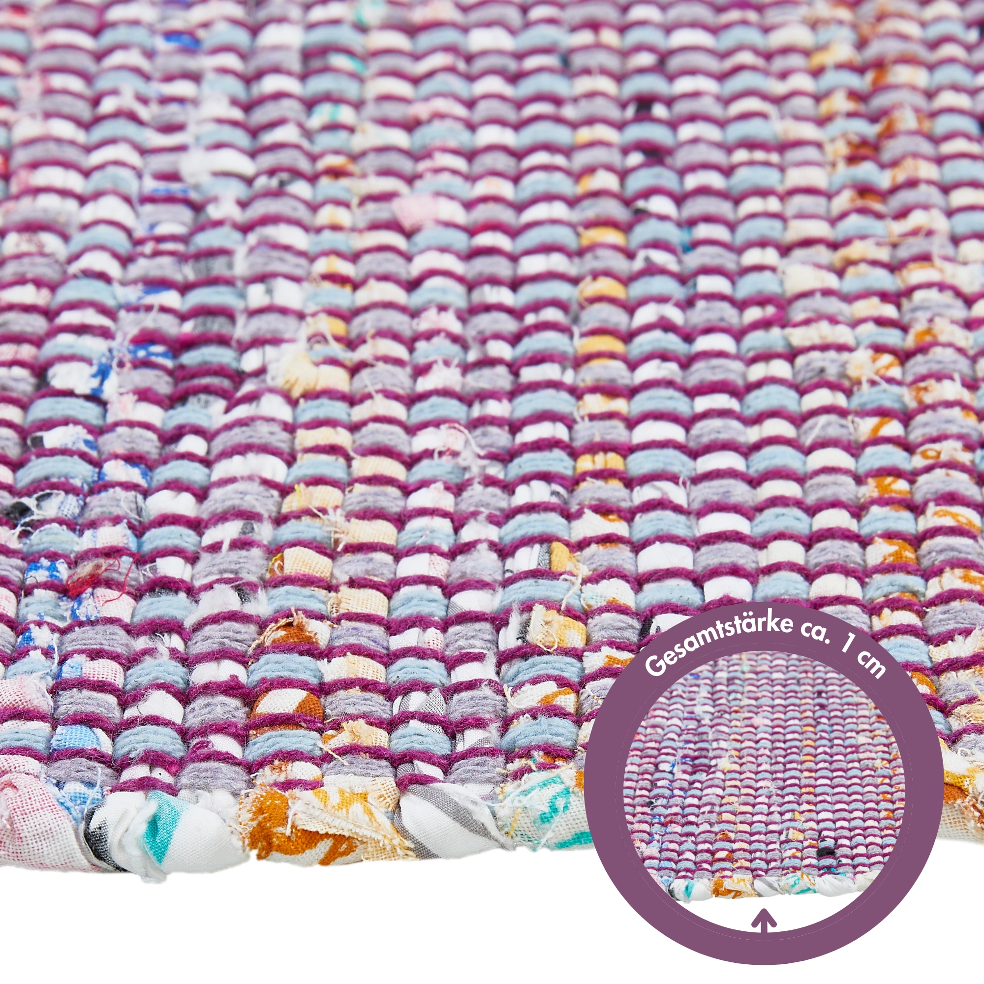 Andiamo Teppich »Frida« rechteckig 8 mm Höhe Handweb Teppich, Fleckerl, reine Baumwolle, handgewebt, mit Fransen