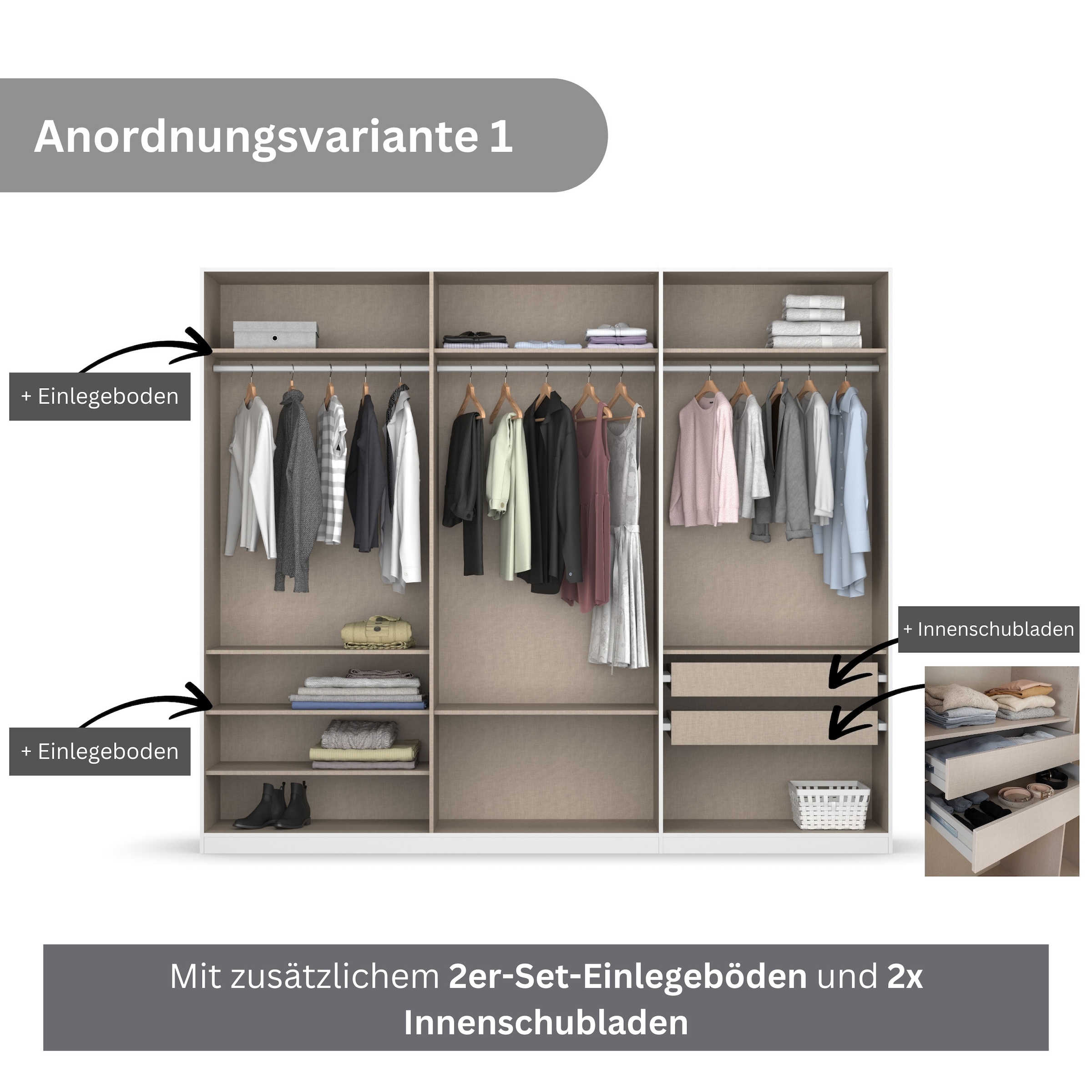 rauch Drehtürenschrank »Koluna«, mit Spiegel, inkl. 2 Innenschubladen sowie extra Böden