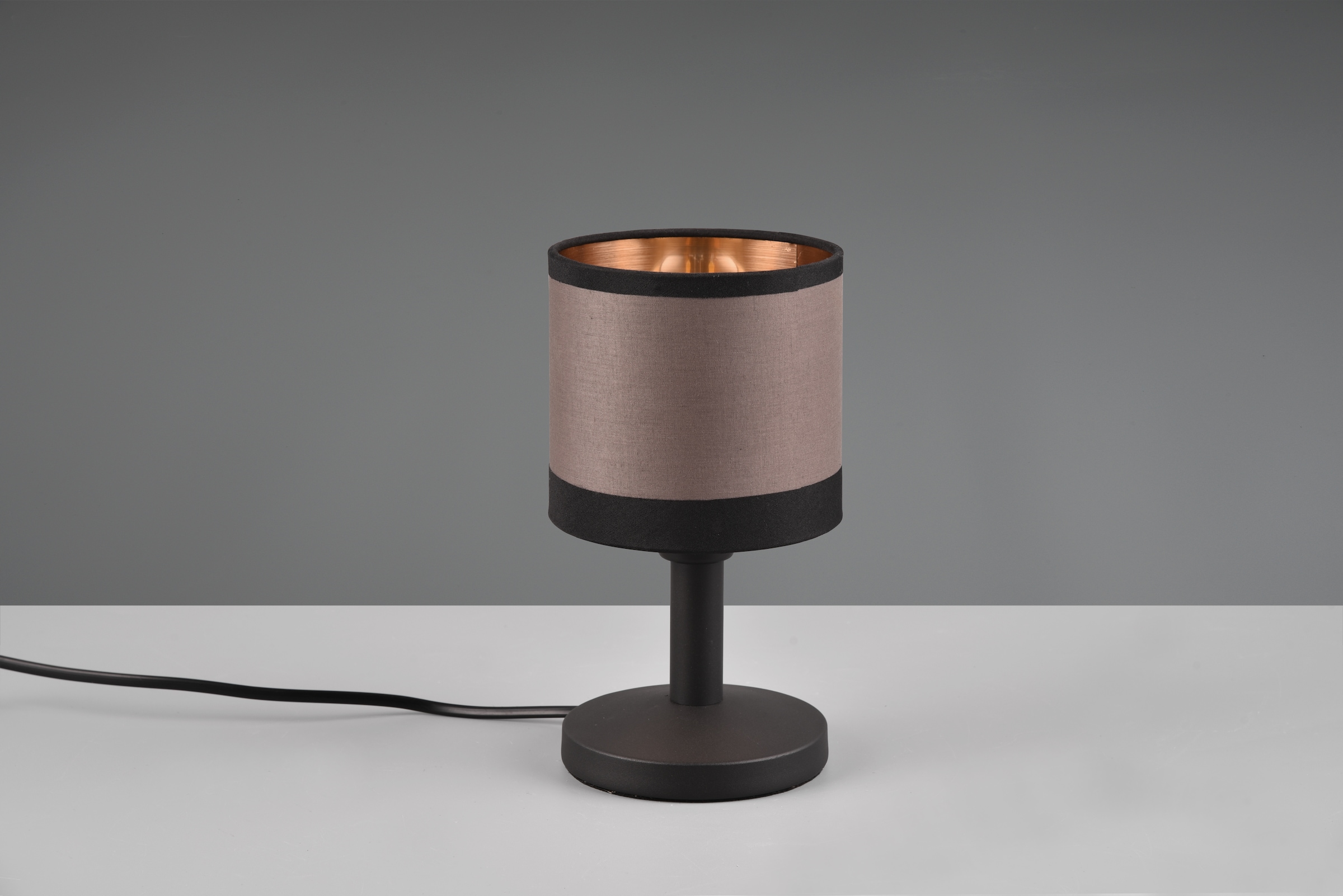 REALITY Leuchten Schreibtischlampe »DAVOS, Tischleuchte exkl 1xE14 max 10W On/Off Touch Steuerung«, 1 flammig, Leuchtmittel E14 | Leuchtmittel wechselbar, Nachttischlampe Höhe 22cm mit Touchfunktion und Stoffschirm Ø12 cm