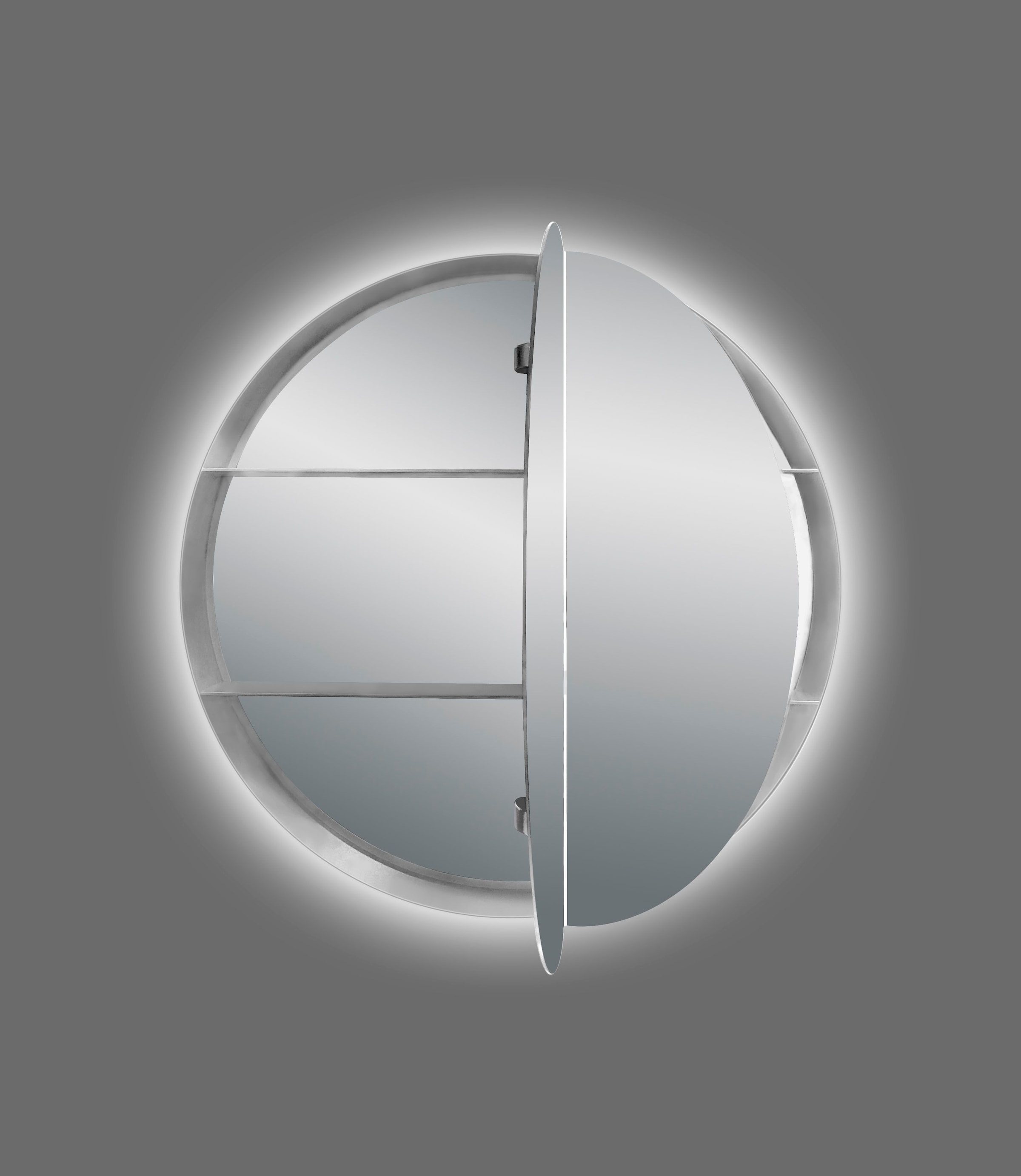 Talos Badezimmerspiegelschrank, Ø: 60 cm, LED-Beleuchtung, aus Aluminium und Echtglas, IP24