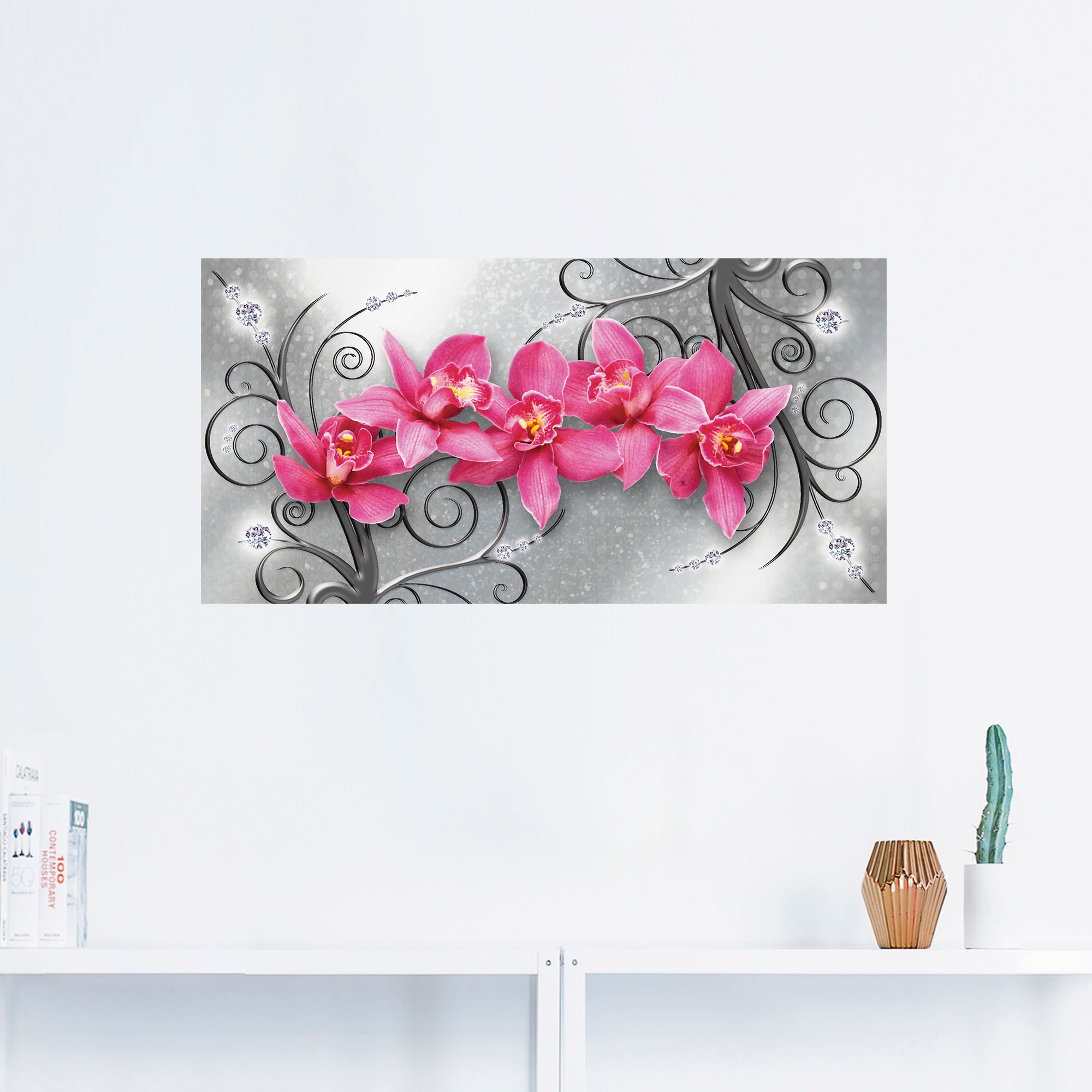 Artland Wandbild »rosa Orchideen auf Ornamenten«, Blumenbilder, (1 St.), als Alubild, Outdoorbild, Leinwandbild, Poster, Wandaufkleber