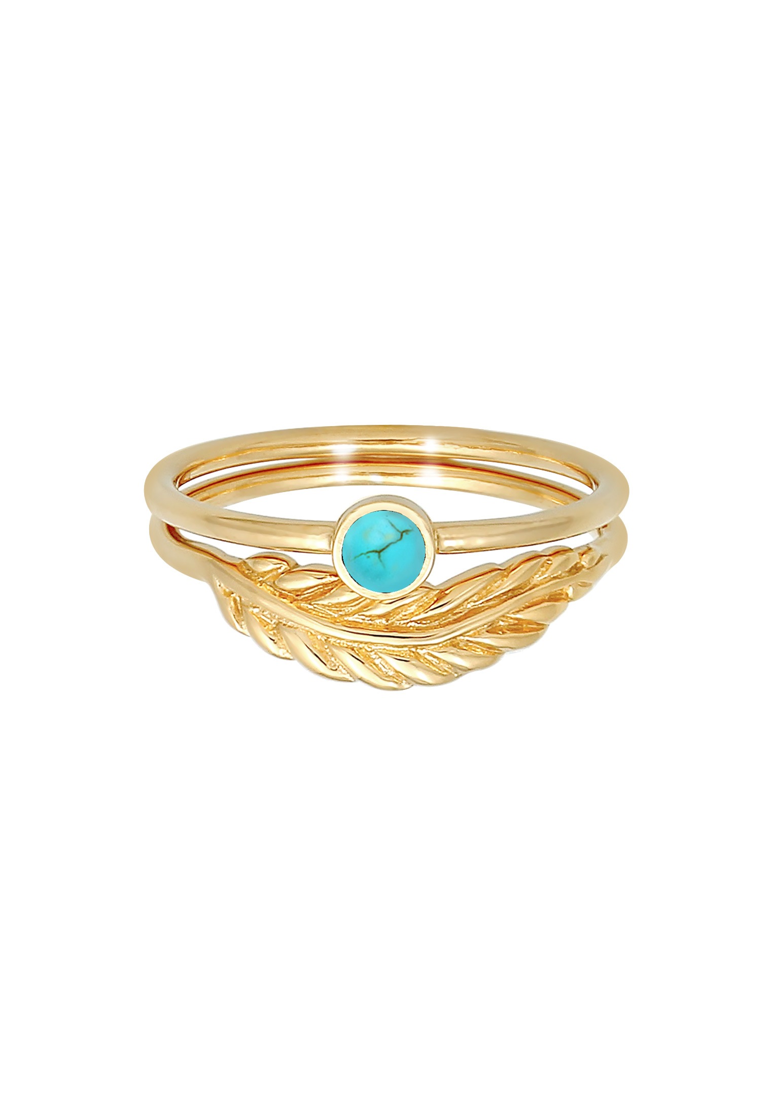 Elli Ring-Set »Ring Feder Howlith Türkis Boho 2er Set 925 Silber«