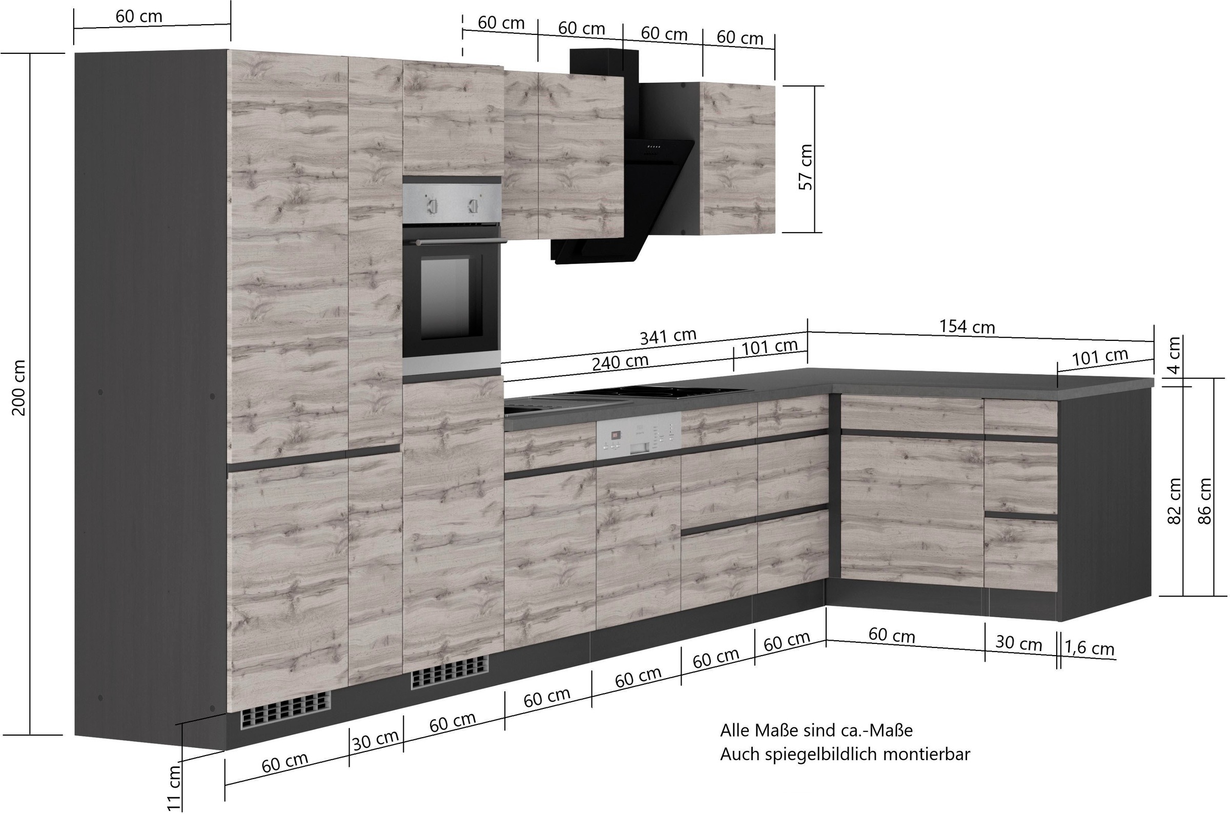 KOCHSTATION Winkelküche »KS-Riesa« Stellbreite 490/153 cm, wahlweise mit Induktionskochfeld