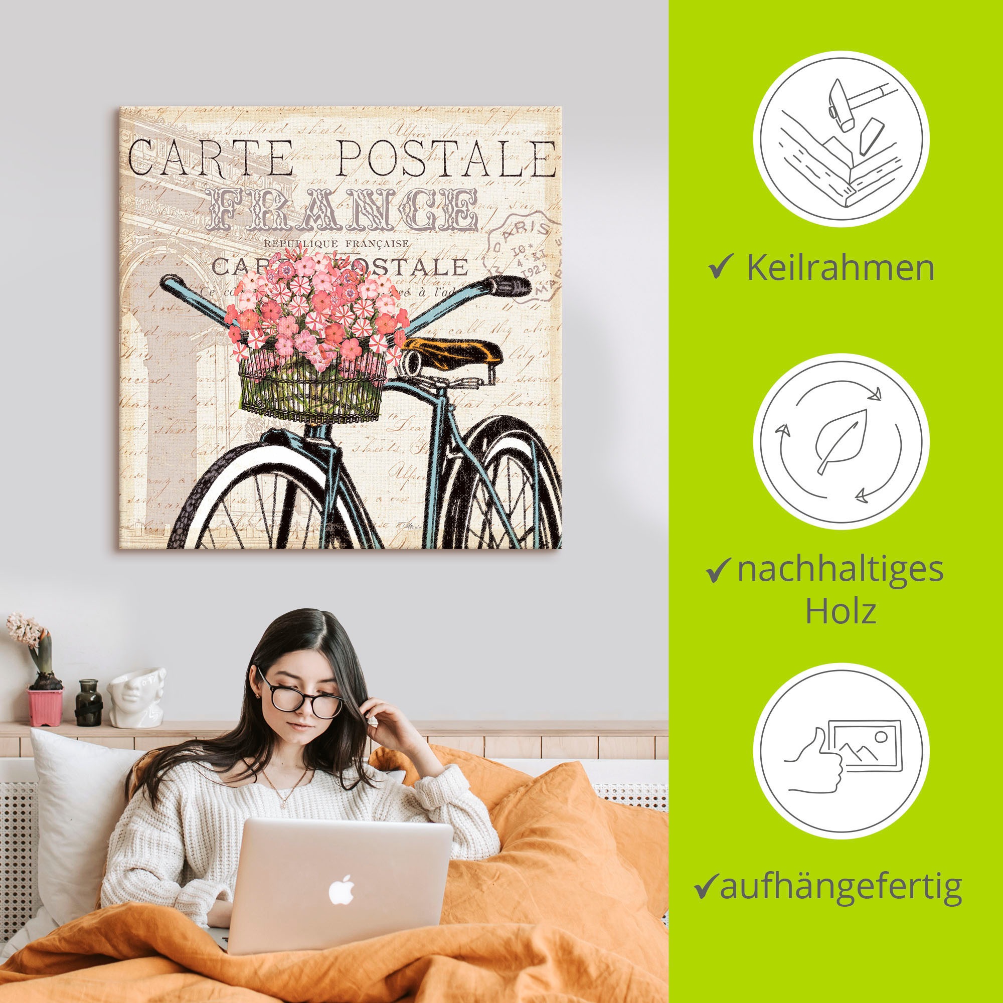Artland Leinwandbild »Paris Fahrt II« Fahrräder 1 Stk. tlg. auf Keilrahmen gespannt