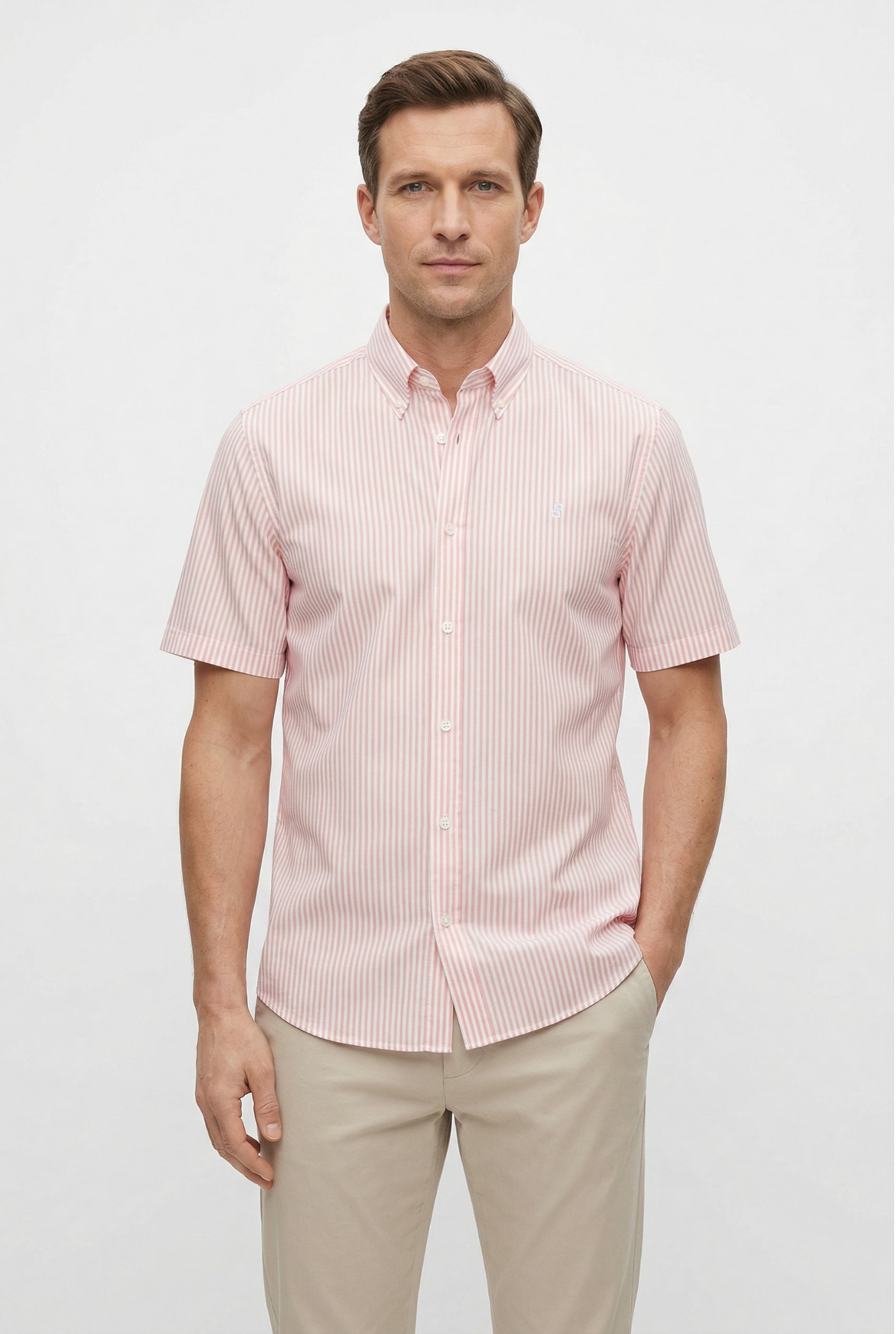 BOSS Kurzarmhemd Button-down-Kragen Regular Fit, Baumwollmix