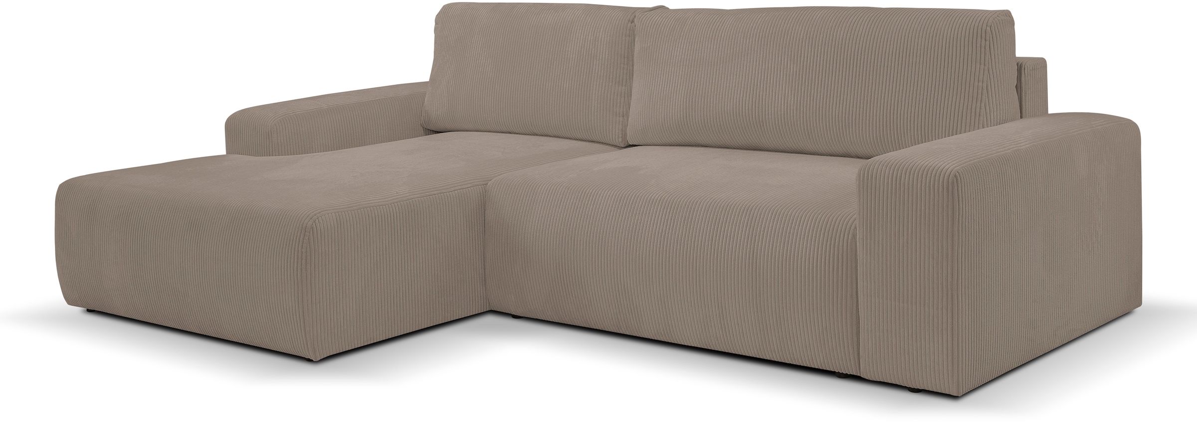 WERK2 Ecksofa »Rotterdam-L, kuschelweicher Cord oder Breitcord, L-Form, Breite 267 cm«, Design Ecksofa mit Schlaffunktion & Bettkasten, Cord, Hellgrau/Beige