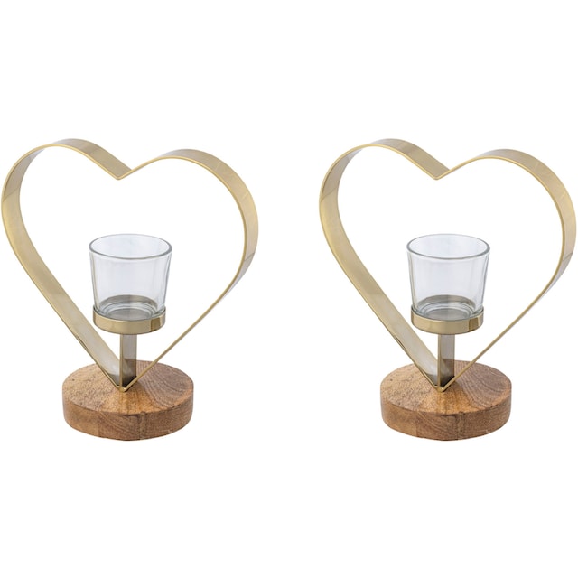 Creativ home Teelichthalter »Kerzenhalter Herz«, (Set, 2 St.), aus Holz,  Edelstahl und Glas bei OTTO