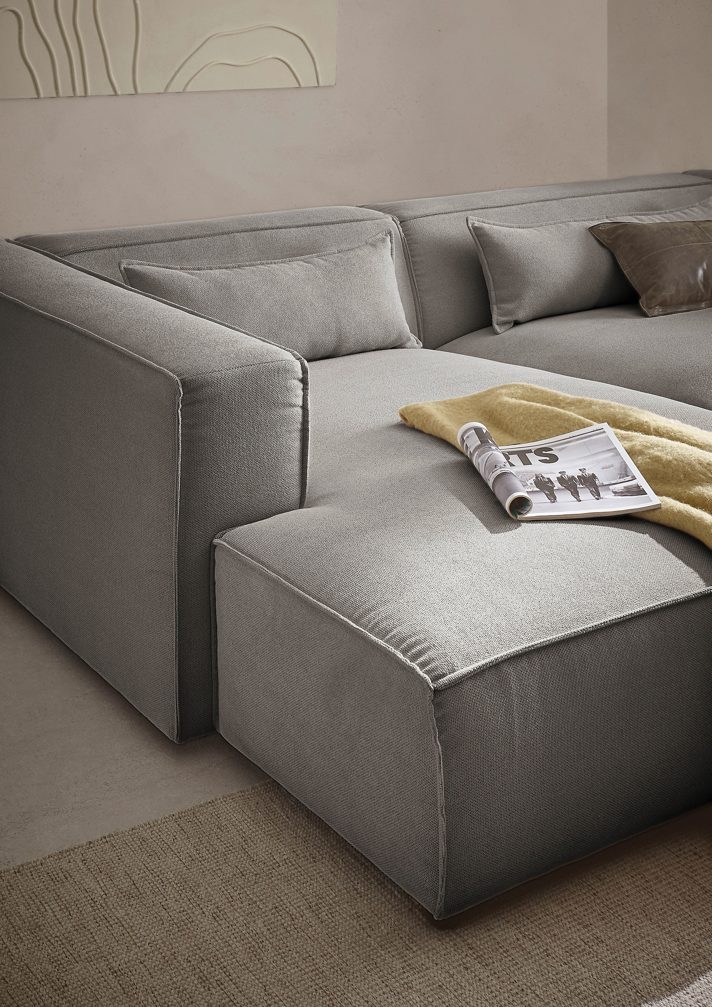 LeGer Home by Lena Gercke Ecksofa »PIARA XXL, Big-Sofa, Cord, Leinenoptik o. Strukturstoff, L-Form«, wahlweise Ottomane rechts/links, Kedernaht, extra tiefe Sitzfläche