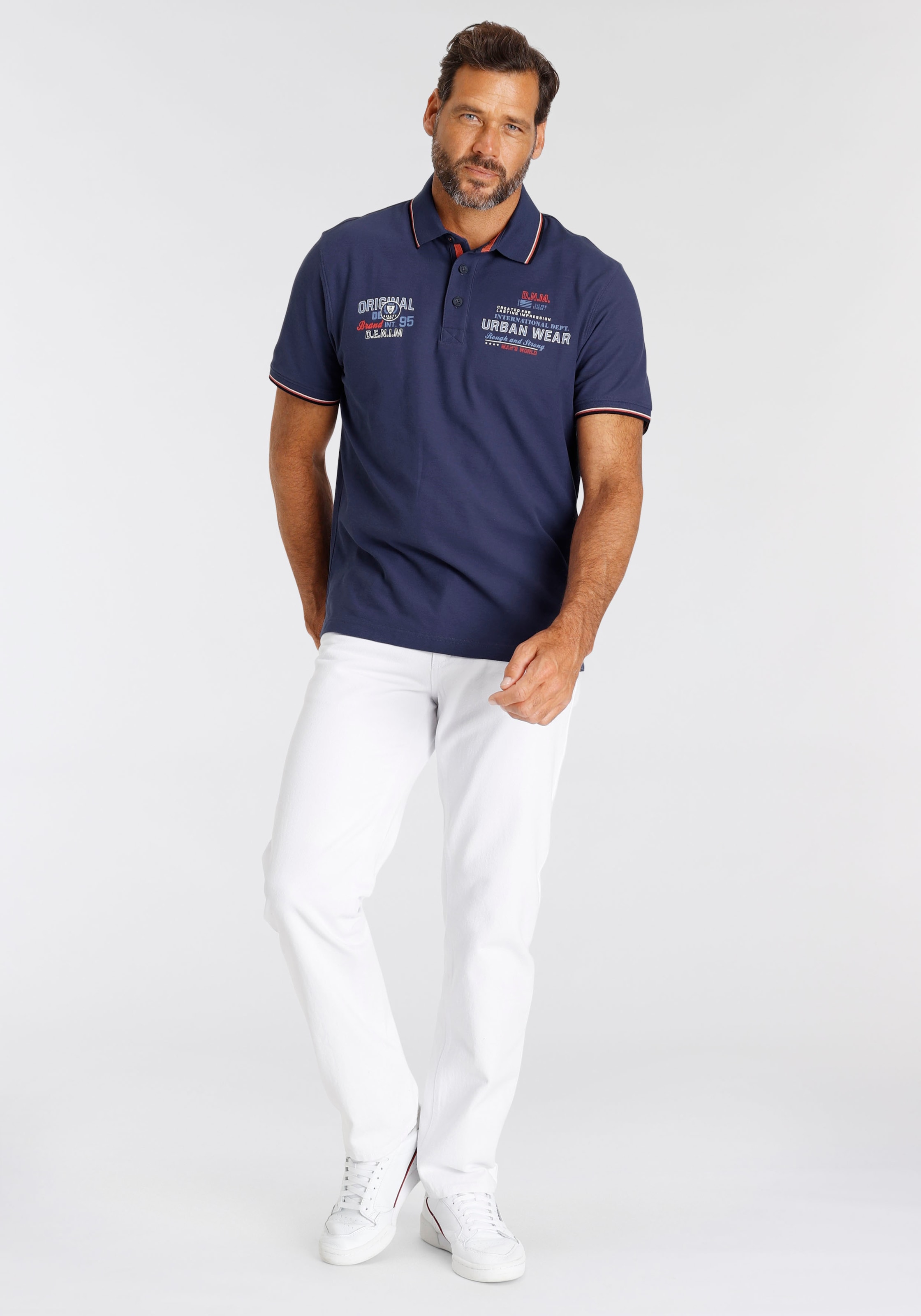 Man's World Poloshirt, Kurzarm, mit coolem Print, Polokragen, aus Piqué-Stoff