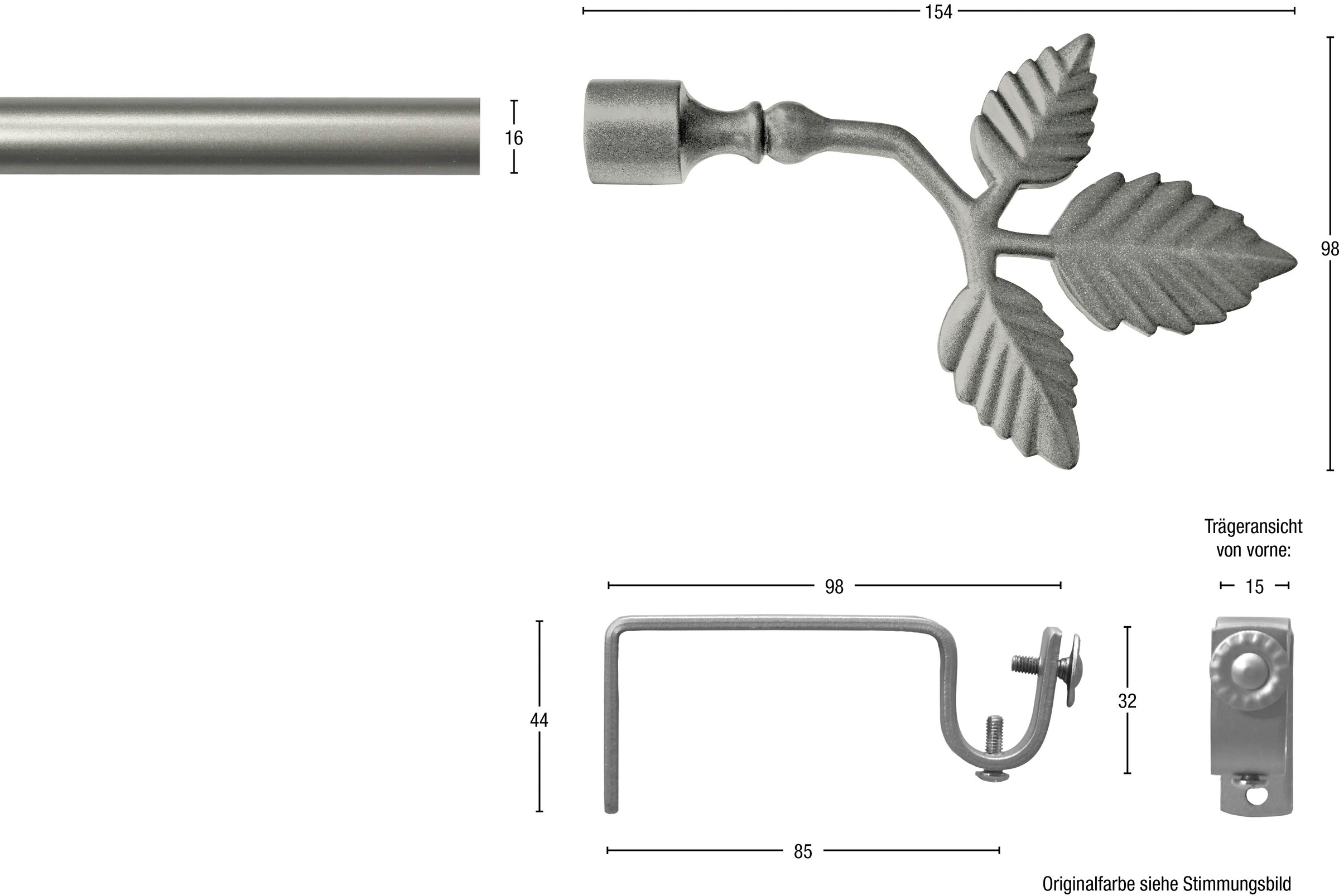 GARESA Gardinenstange »SHEET mit offenem Träger« Ø 16 mm 1 läufig-läufig Wunschmaßlänge Vorhanggarnitur, verlängerbar, Knopf mit Blätter, ohne Ringe