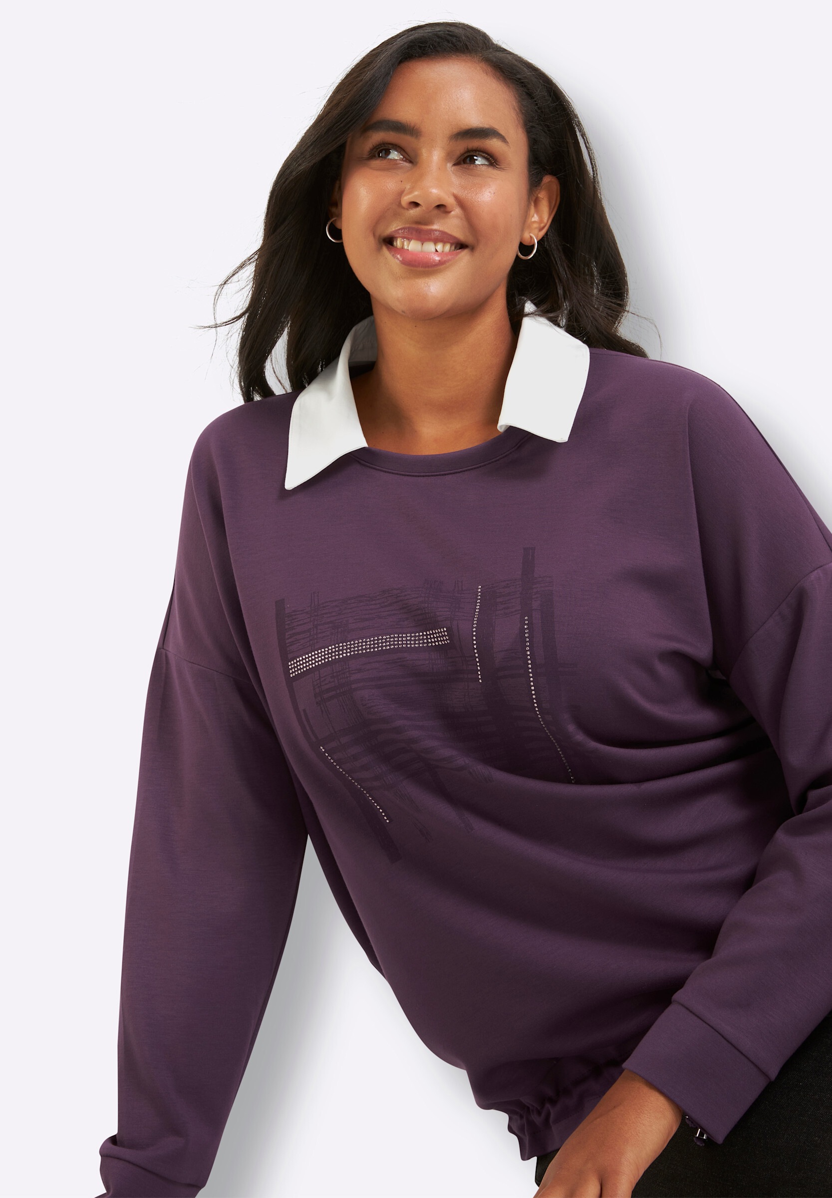 Sheego Sweatshirt »Sweatshirt Sweatshirt mit abnehmbarem Hemdkragen«
