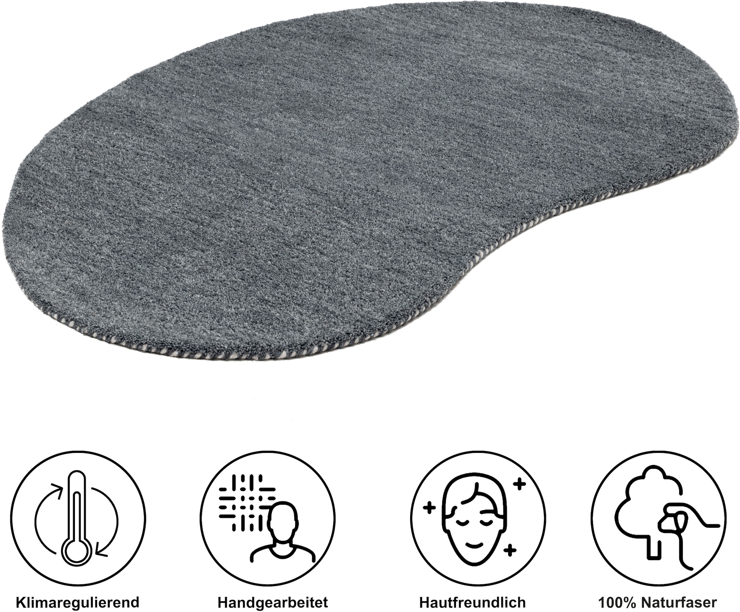THEKO Wollteppich »Gabbeh Uni, Handweb Teppich, meliert, reine Wolle, handgewebt«, oval, 14 mm Höhe, Schlafzimmer, Wohnzimmer, Esszimmer, auch als Läufer, eckig oder rund