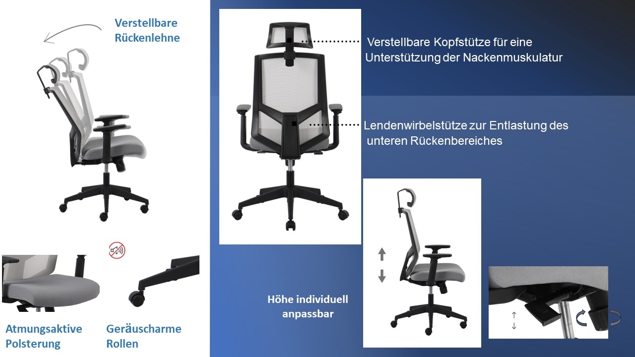 INOSIGN Chefsessel »Netti, Schreibtischstuhl, hochwertige ergonomische Ausstattung« () Kopfstütze, Armlehnen & Rückenlehne verstellbar