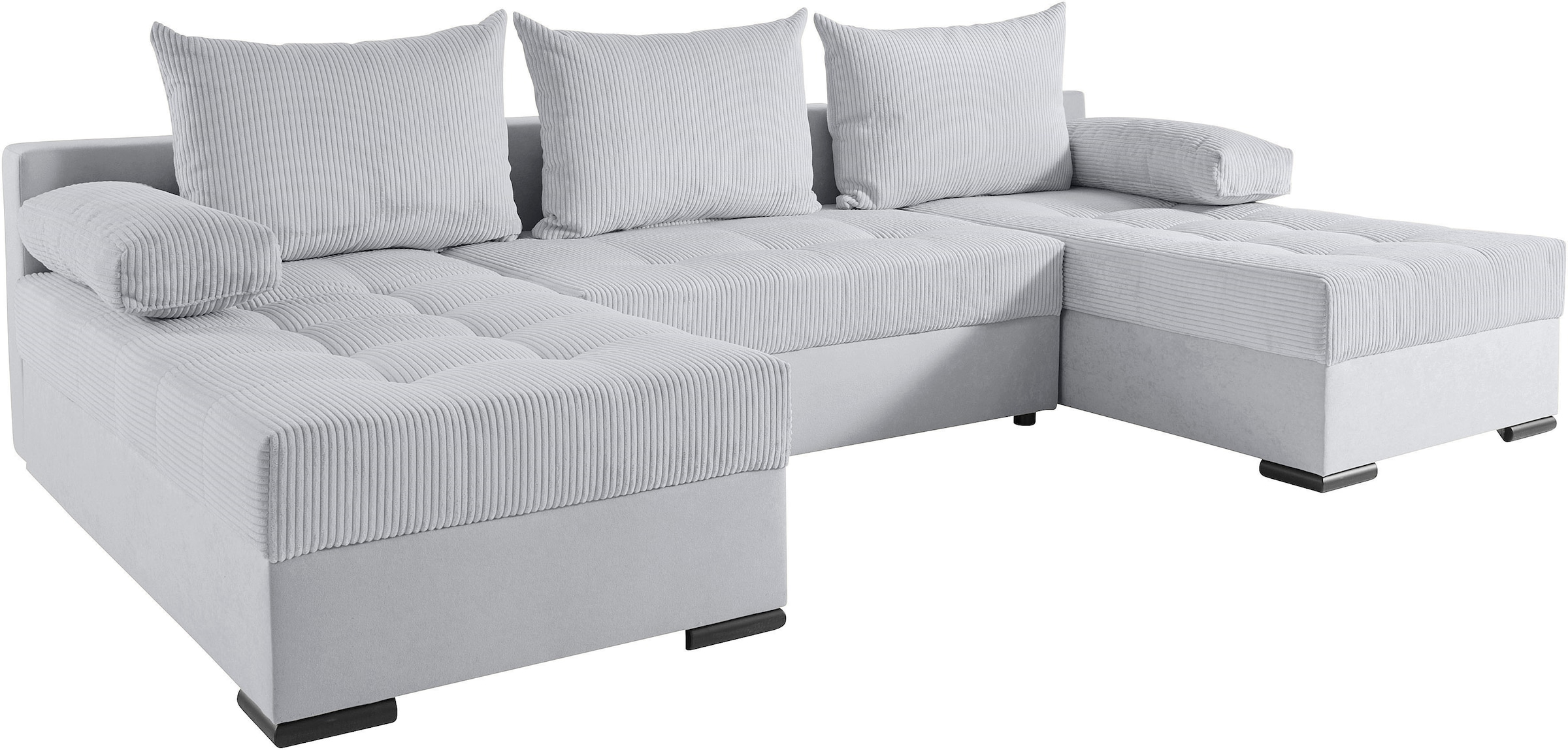 COLLECTION AB Wohnlandschaft »Josy, U-Form, Schlafsofa mit Bettkasten«, (Cord-/Mix), flexible Recamiere, Breite: 269cm, inklusive Rückenkissen, Cord/Mix