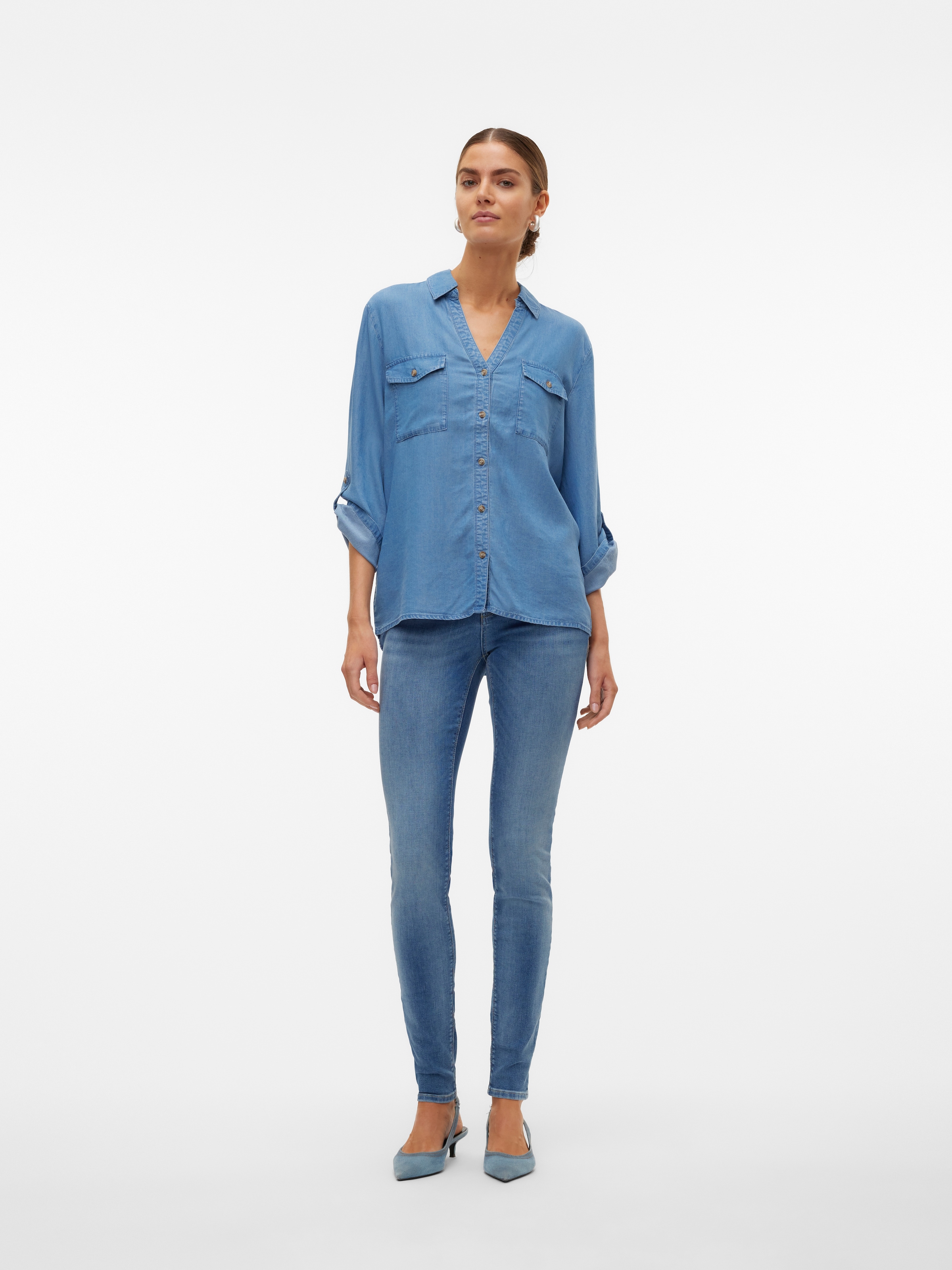 Vero Moda Hemdbluse »VMBREE 7/8 SLEEVE LOOSE TENCEL SHIRT GA«, im Denim-Look und mit Riegel am Arm