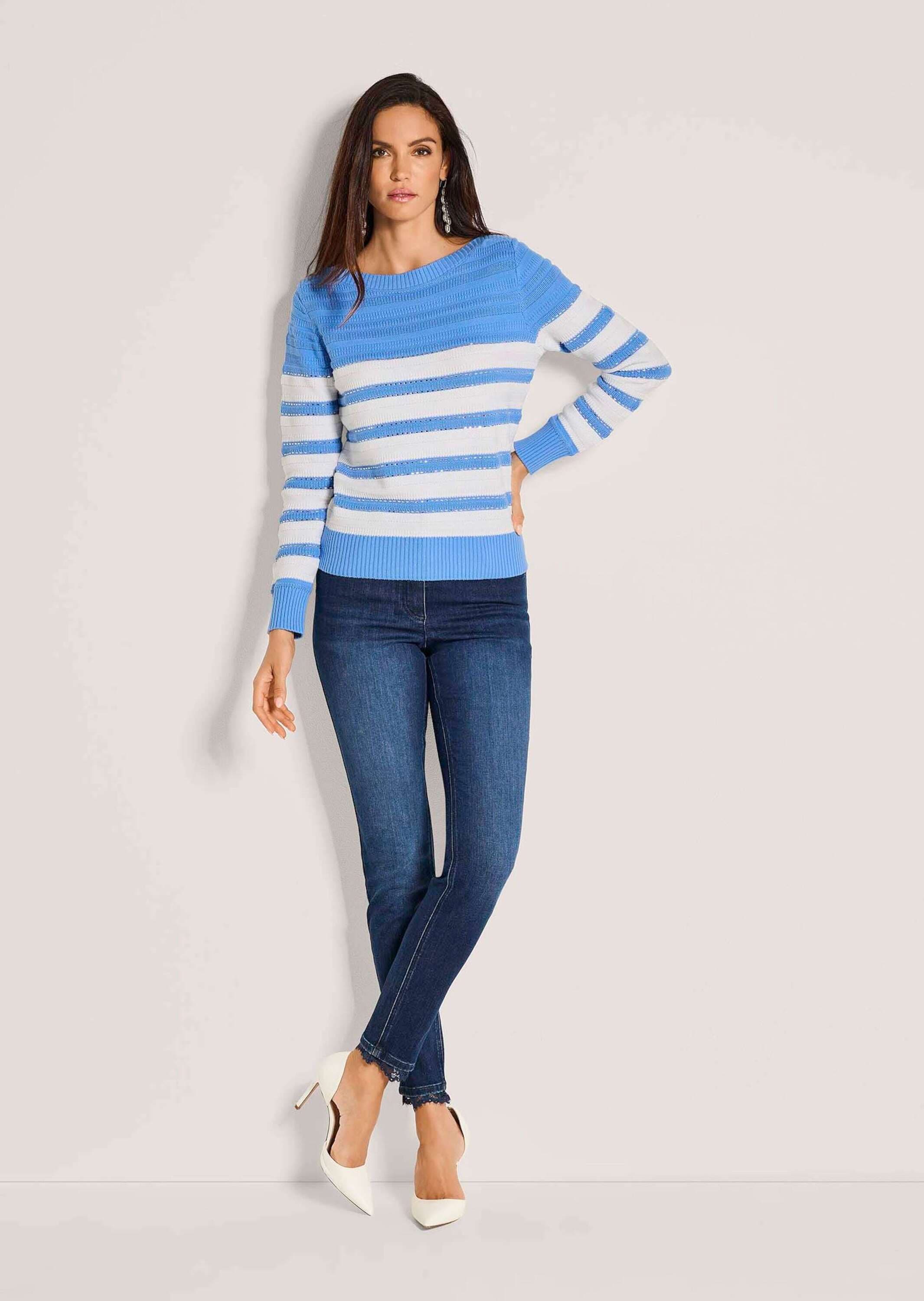 MADELEINE Longpullover »Strickpullover Baumwollpullover mit Streifenmuster« Steinchen