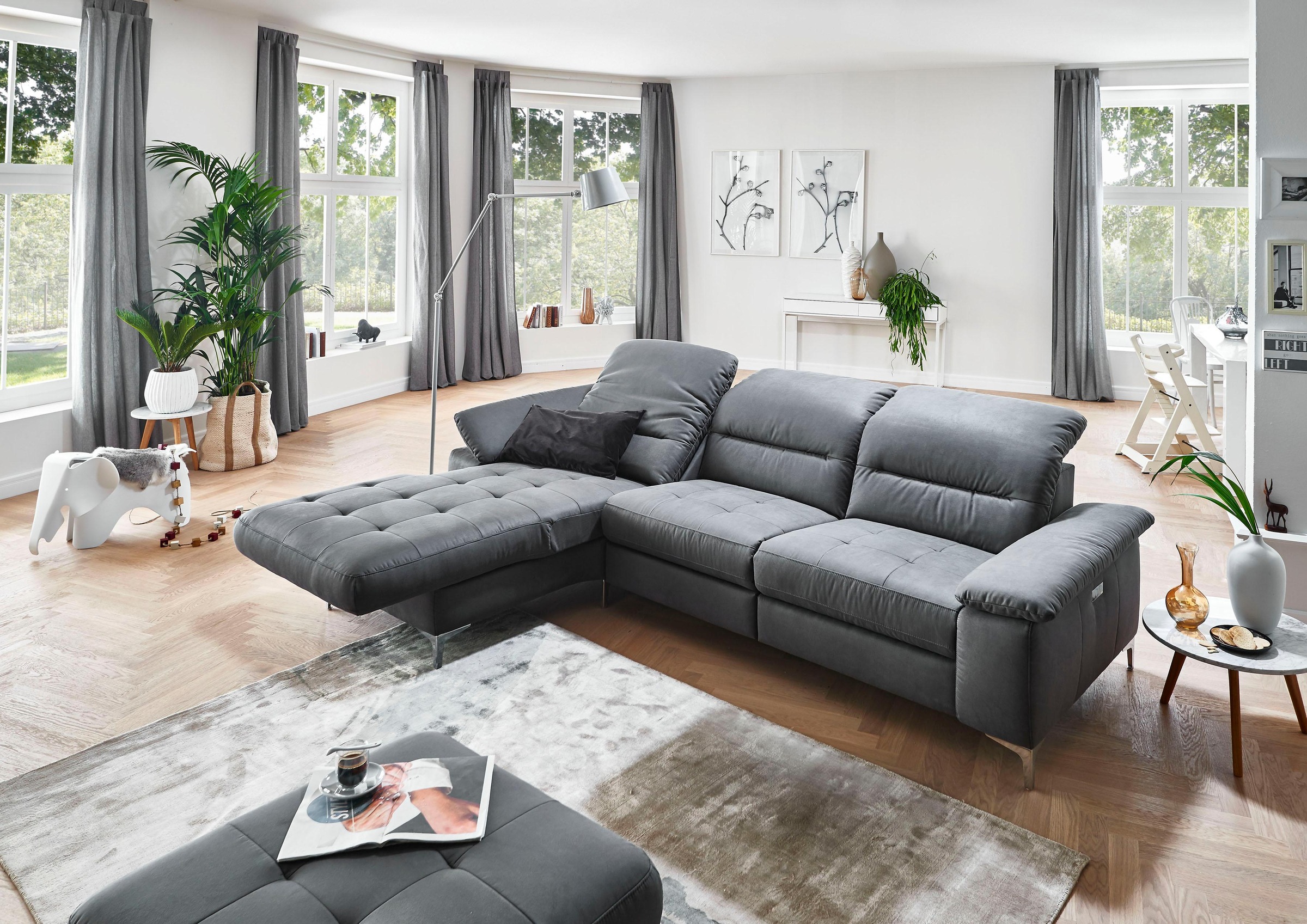 Places of Style Ecksofa »Basel L-Form«, mit vollmotorischer Relaxfunktion und motorischer Recamiere