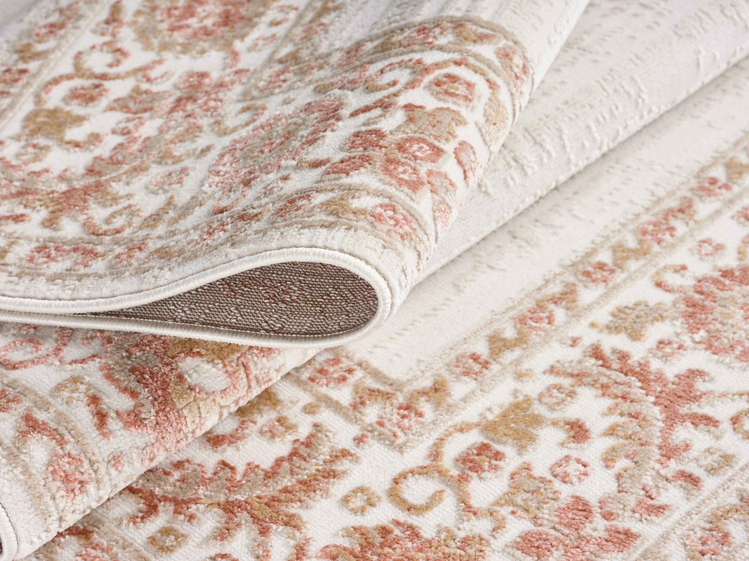 OTTO home Teppich »Fennia, Blumen-Motiv, Orient-Optik« rechteckig 7 mm Höhe Hoch-Tief, Bordüre, Floral, meliert, Wohnzimmer, Schlafzimmer