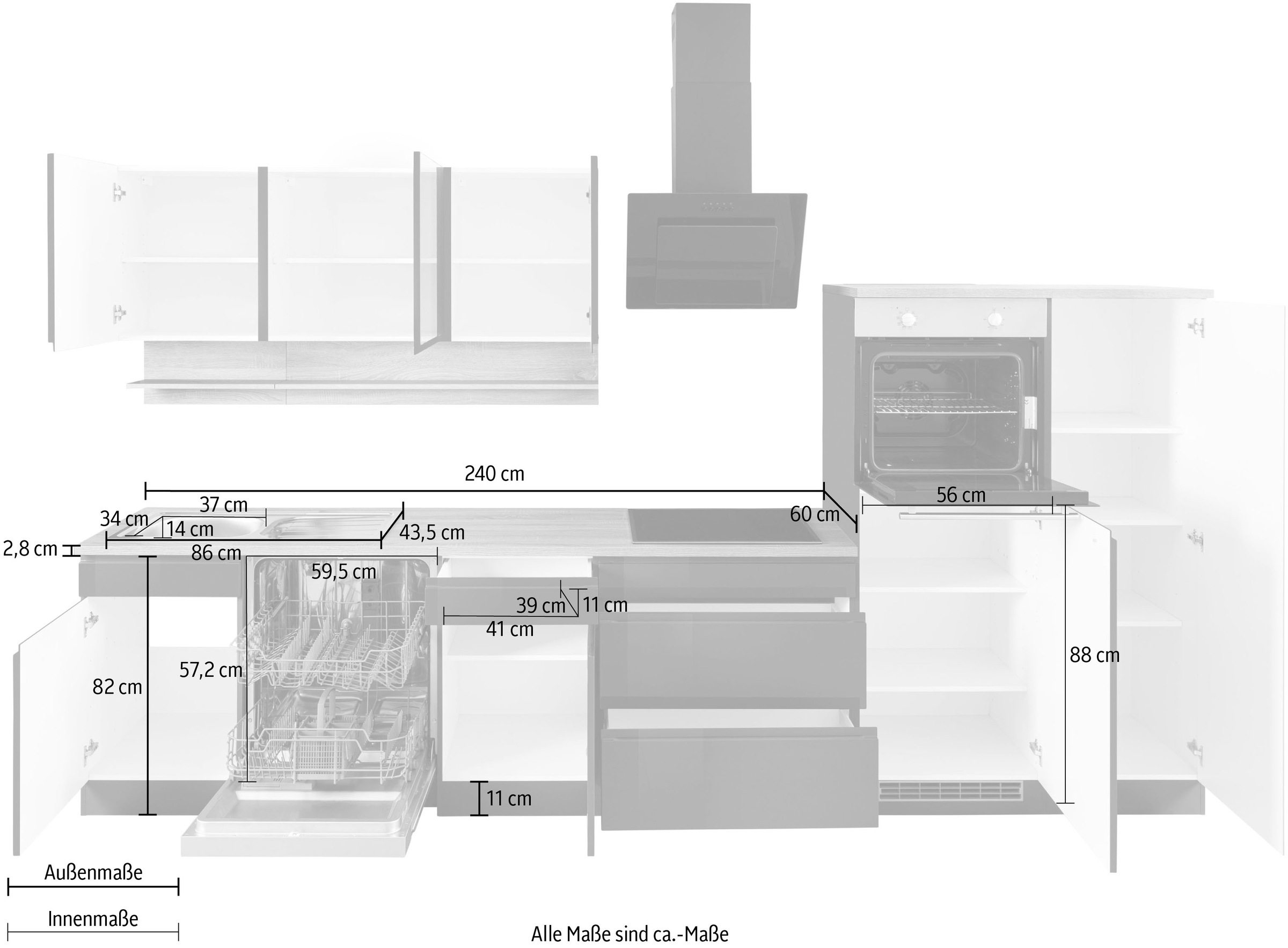 KOCHSTATION Küchenzeile »KS-Virginia«, Breite 350 cm, ohne E-Geräte
