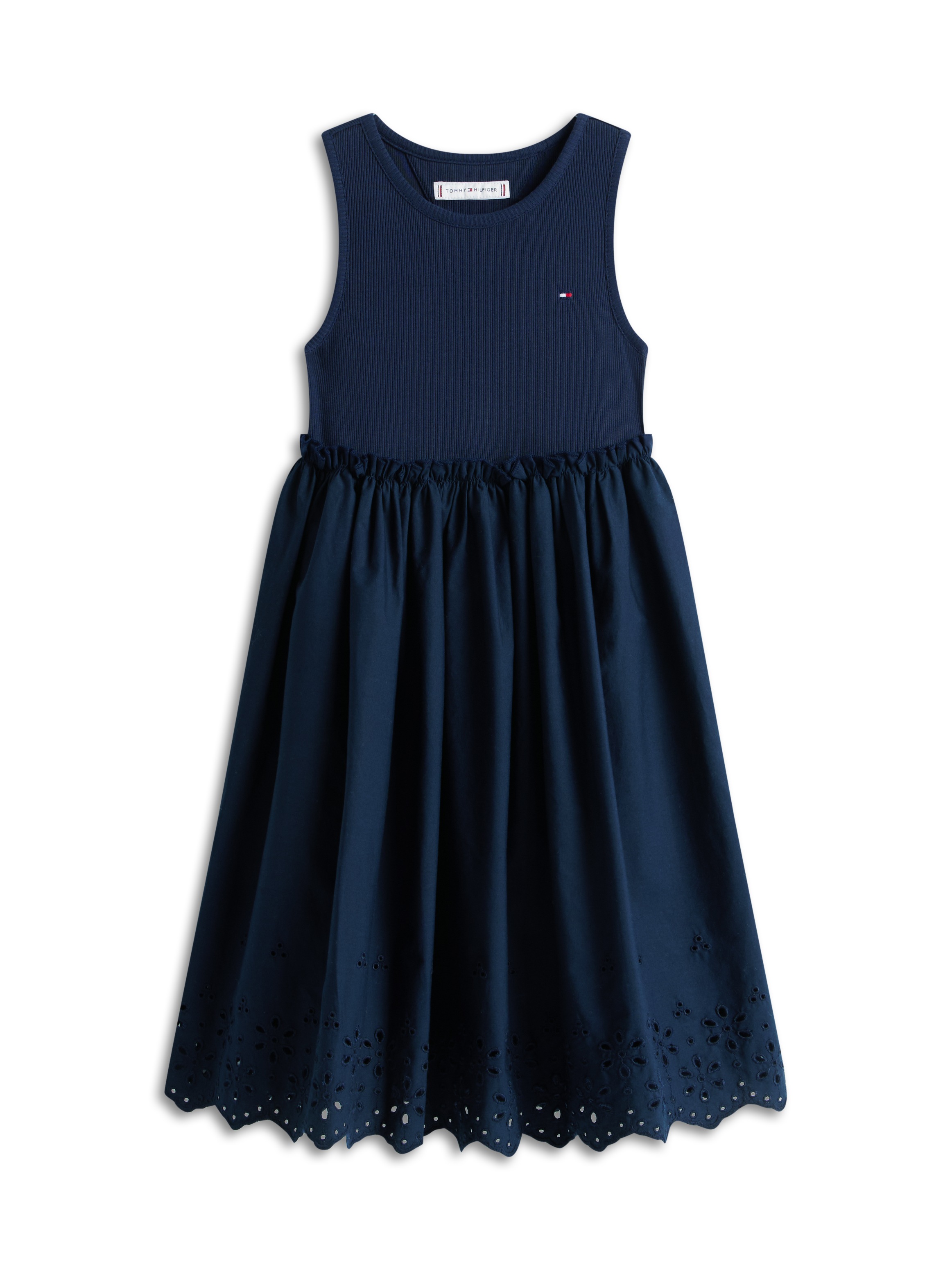 Tommy Hilfiger A-Linien-Kleid »BRODERIE ANGLAISE COMBI DRESS« Kinder bis 16 Jahre, knielang, mit Lochstickerei