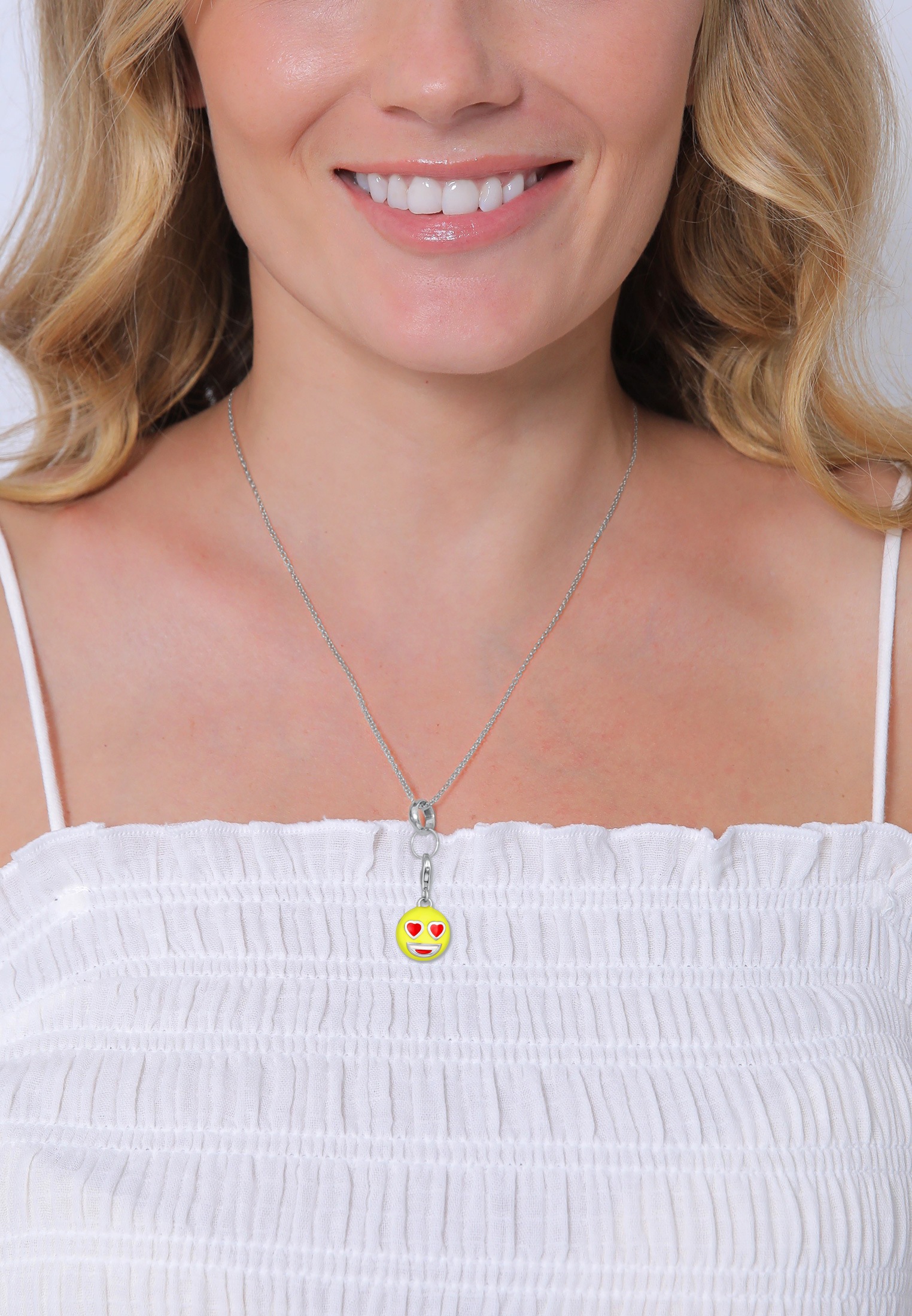Elli Charm-Einhänger »Charm Anhänger Smiling Face Herz Emoji 925 Sterling Silber«