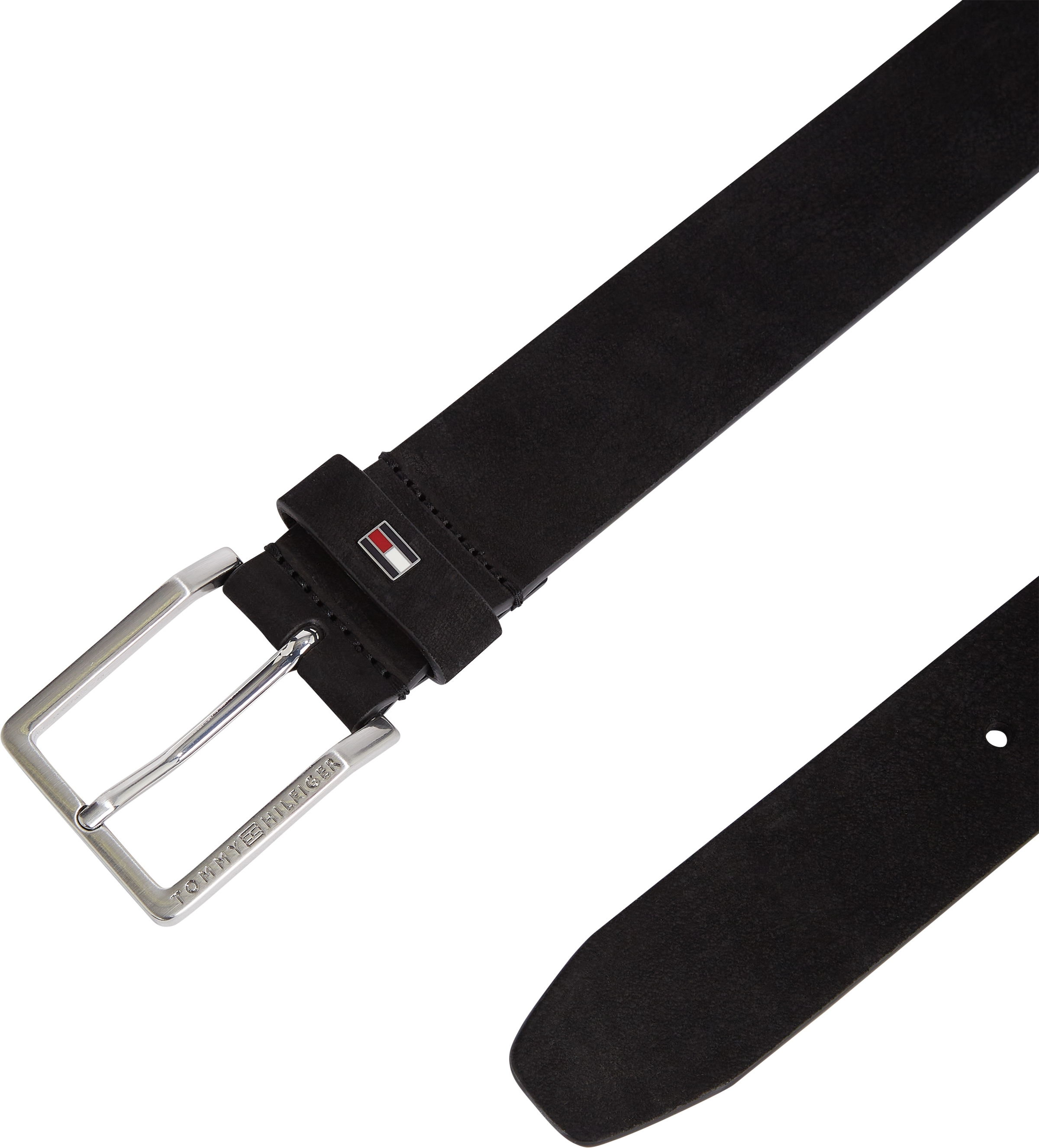 Tommy Hilfiger Ledergürtel »OLIVER NUBUCK 3.5«, Metallpatch, Einfachdornschließe