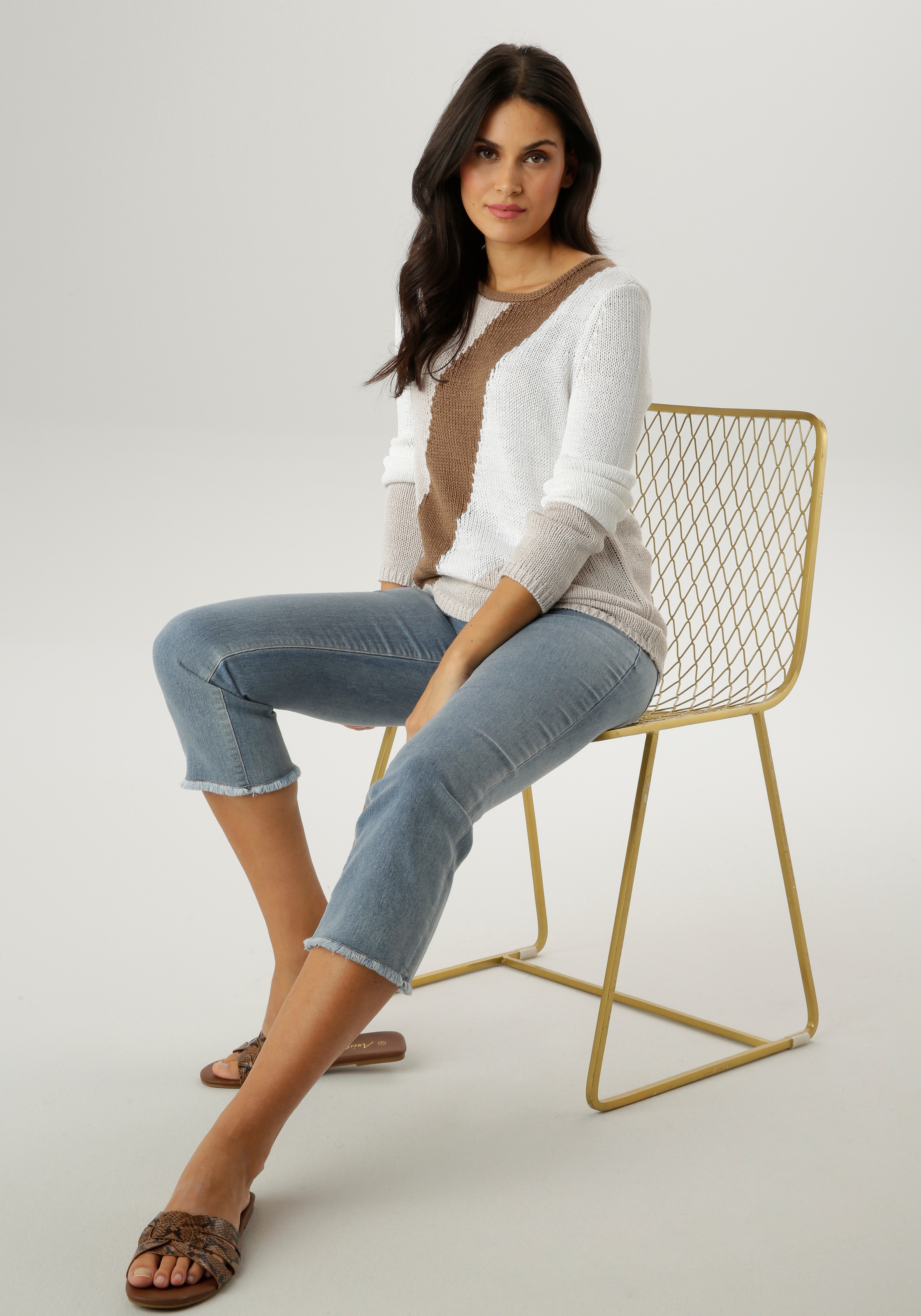 Aniston SELECTED Strickpullover mit Rollkante am Rundhalsausschnitt - NEUE KOLLEKTION