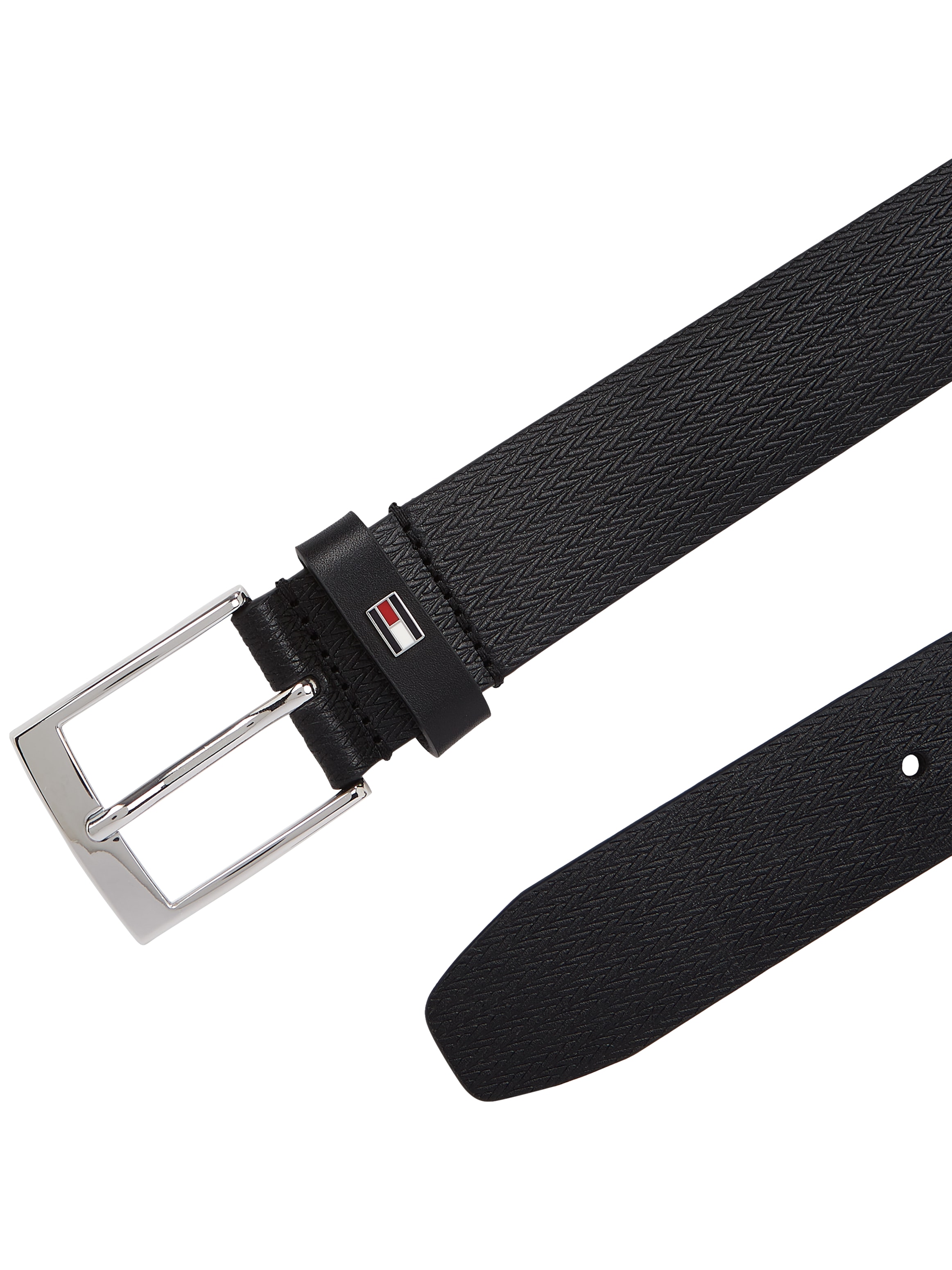 Tommy Hilfiger Ledergürtel »ADAN HERRINGBONE 3.5«, Einfachdornschließe, Metallpatch