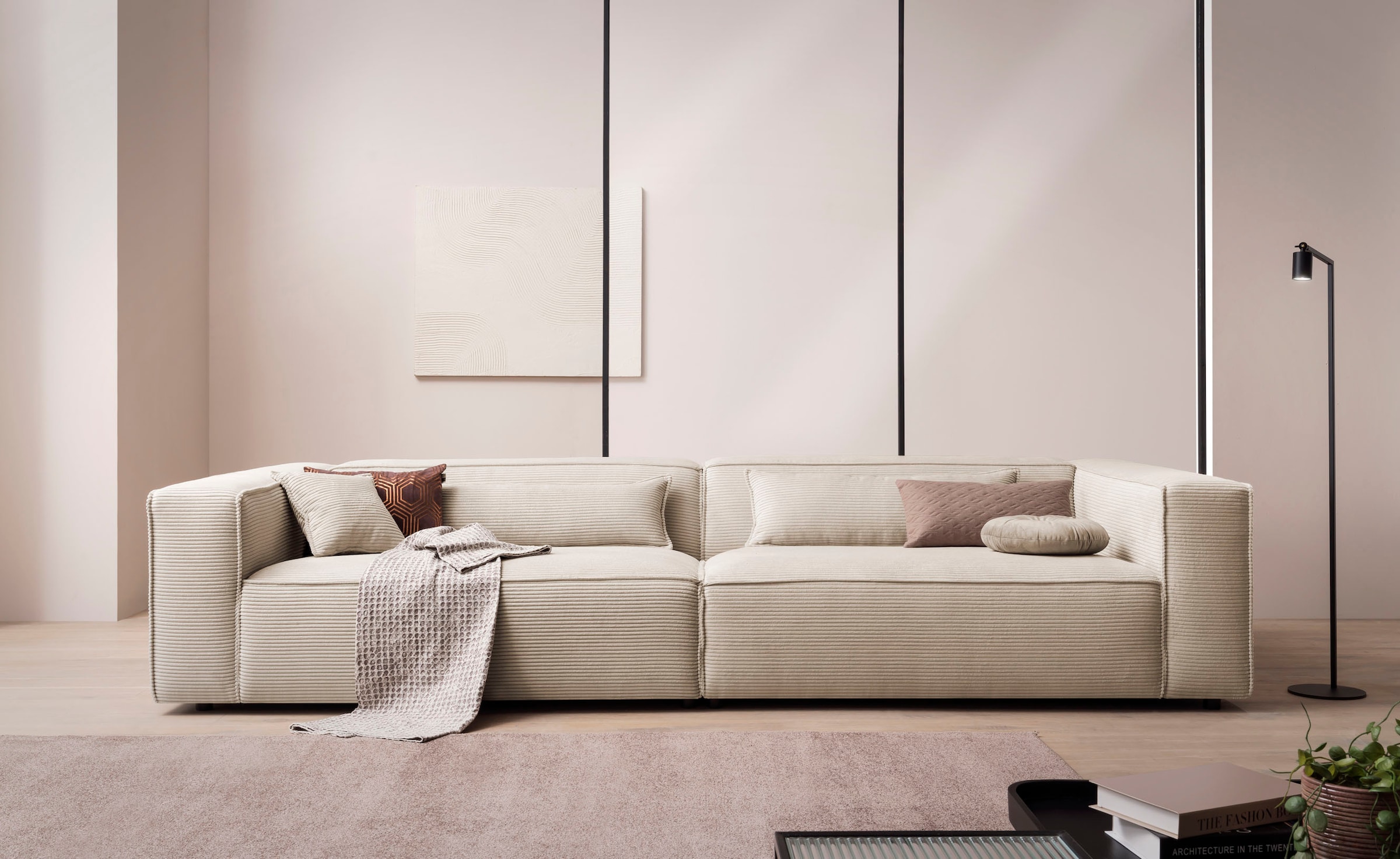 LeGer Home by Lena Gercke 3-Sitzer »PIARA, XXL Sofa mit Kedernaht, Big-Sofa in Cord oder Leinenoptik«, schwarze Füße, bequemer Sitzkomfort, extra tiefe Sitzfläche