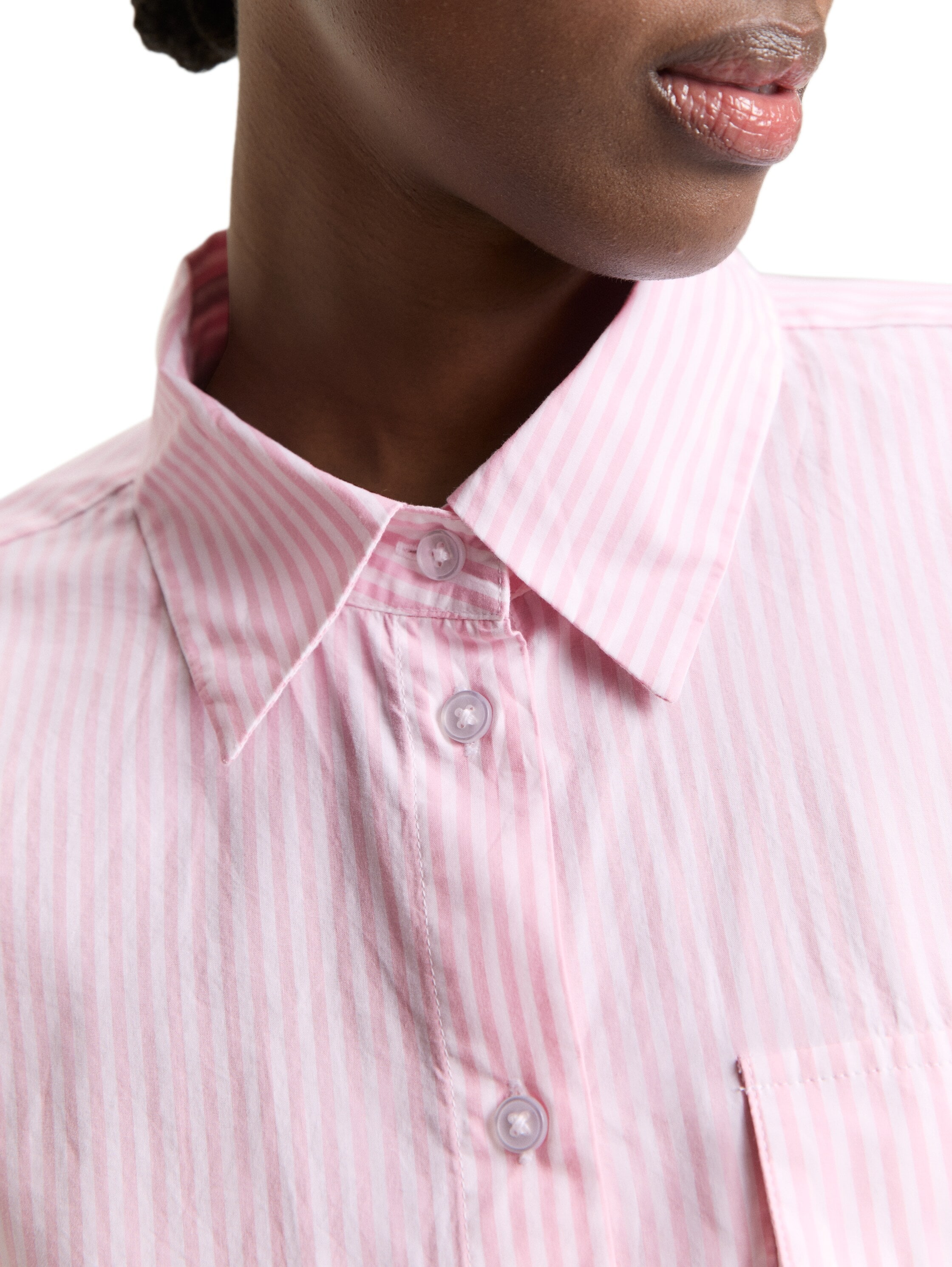 TOM TAILOR Denim Langarmbluse gestreift, kurze Form, mit Brusttasche