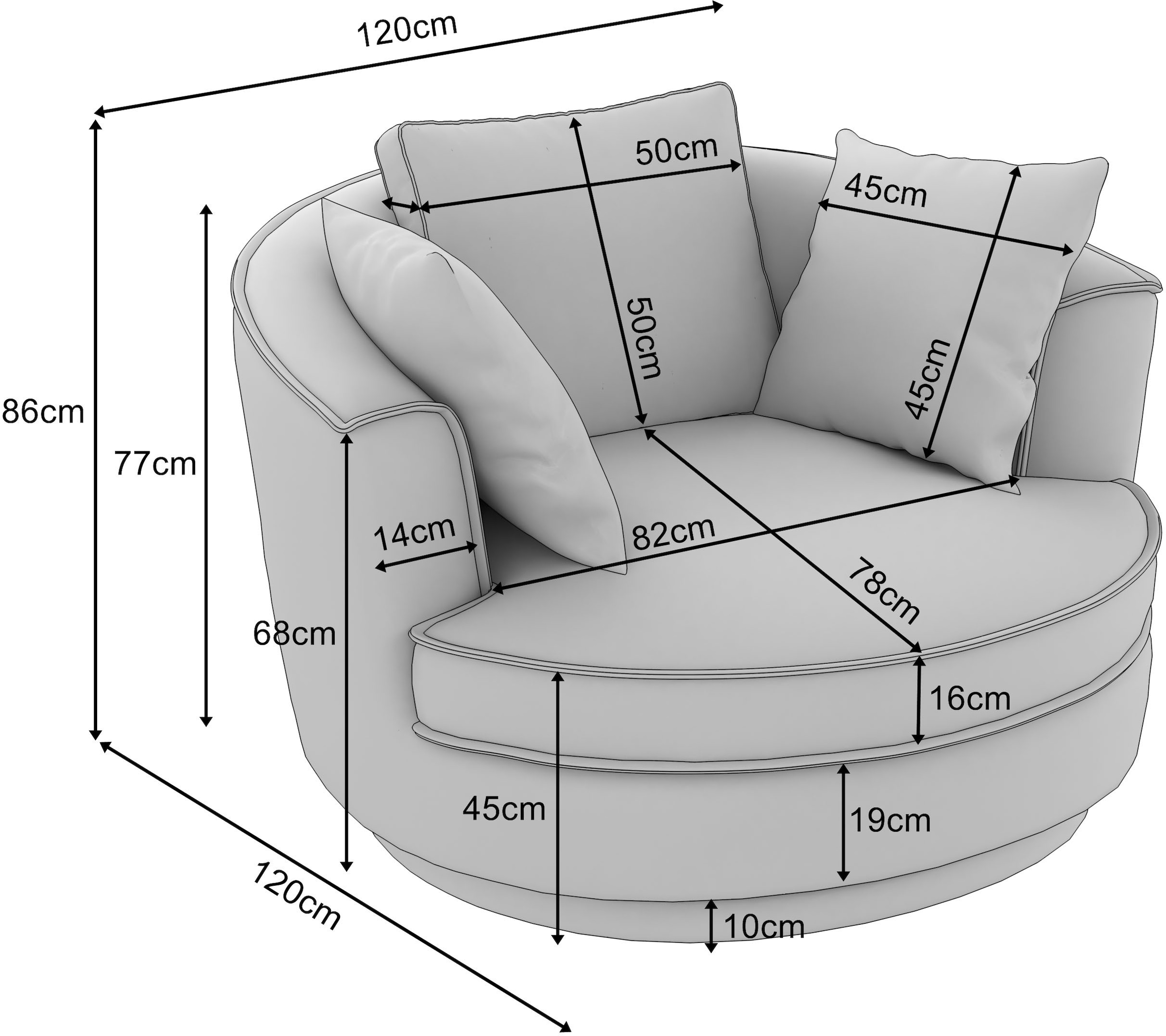 Leonique Drehsessel »MAISIE«, Big-Drehsessel in MEGA CORD, 360 Grad drehbar mit 3 Zierkissen