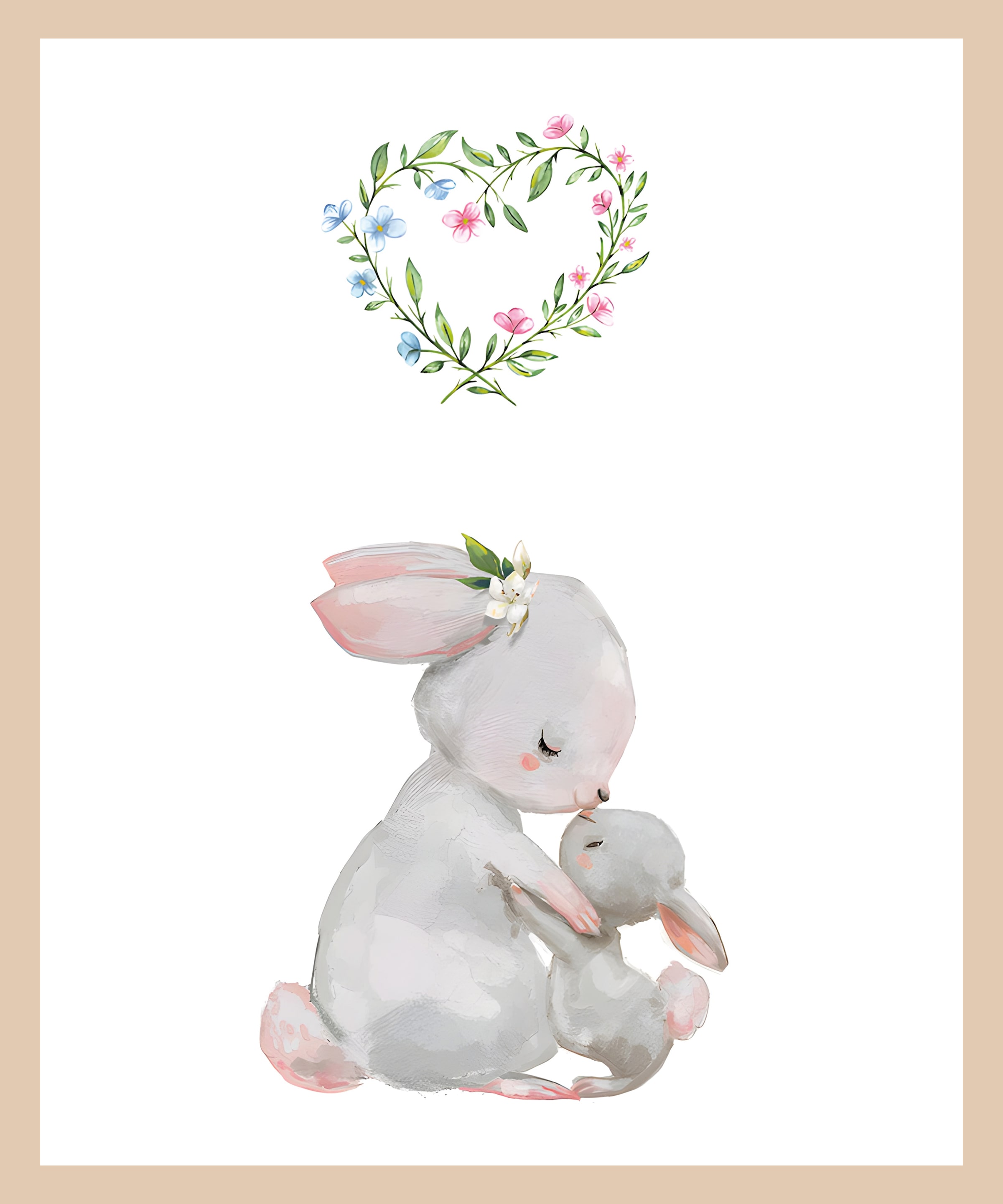 Lüttenhütt Poster »Großer Hase und Hasenkind mit Herz«, Fantasy-Hase-Hasen-Herz-Herzen-Tiere, (1 St.), HD Premium Druck