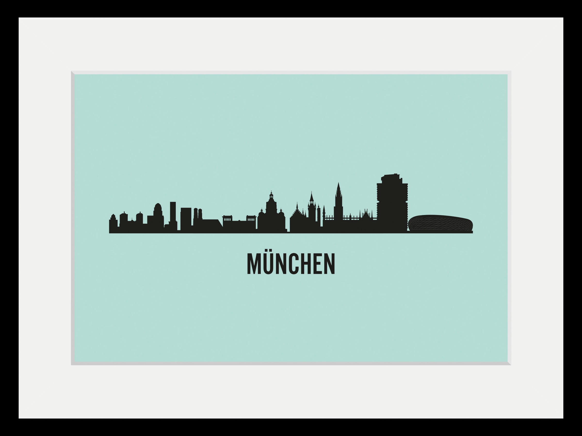 queence Bild »München Skyline«, Städte-Stadt-Deutschland-Gebäude-Schriftzug-München, (1 St.), HD Premium Poster-Druck inkl. Holzrahmen